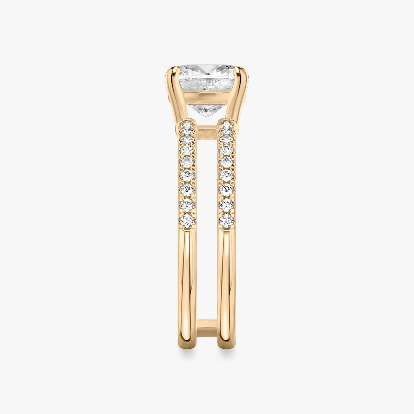 The Double Band | Cushion | 14k | Rose Gold | bandAccent: Pavé | bandStoneShape: Round Brilliant | diamondOrientation: vertical | caratWeight: other