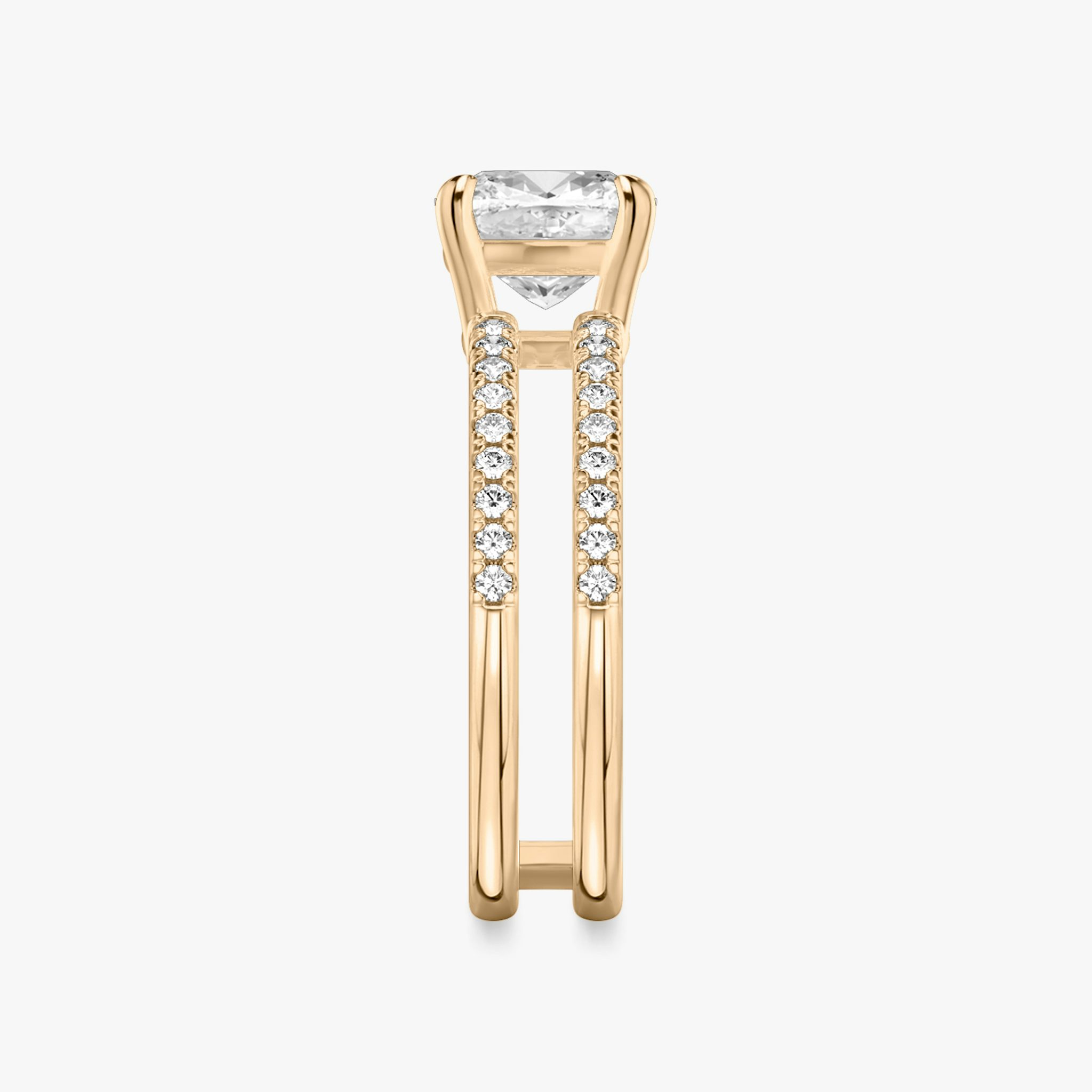 The Double Band | Cushion | 14k | Rose Gold | bandAccent: Pavé | bandStoneShape: Round Brilliant | diamondOrientation: vertical | caratWeight: other
