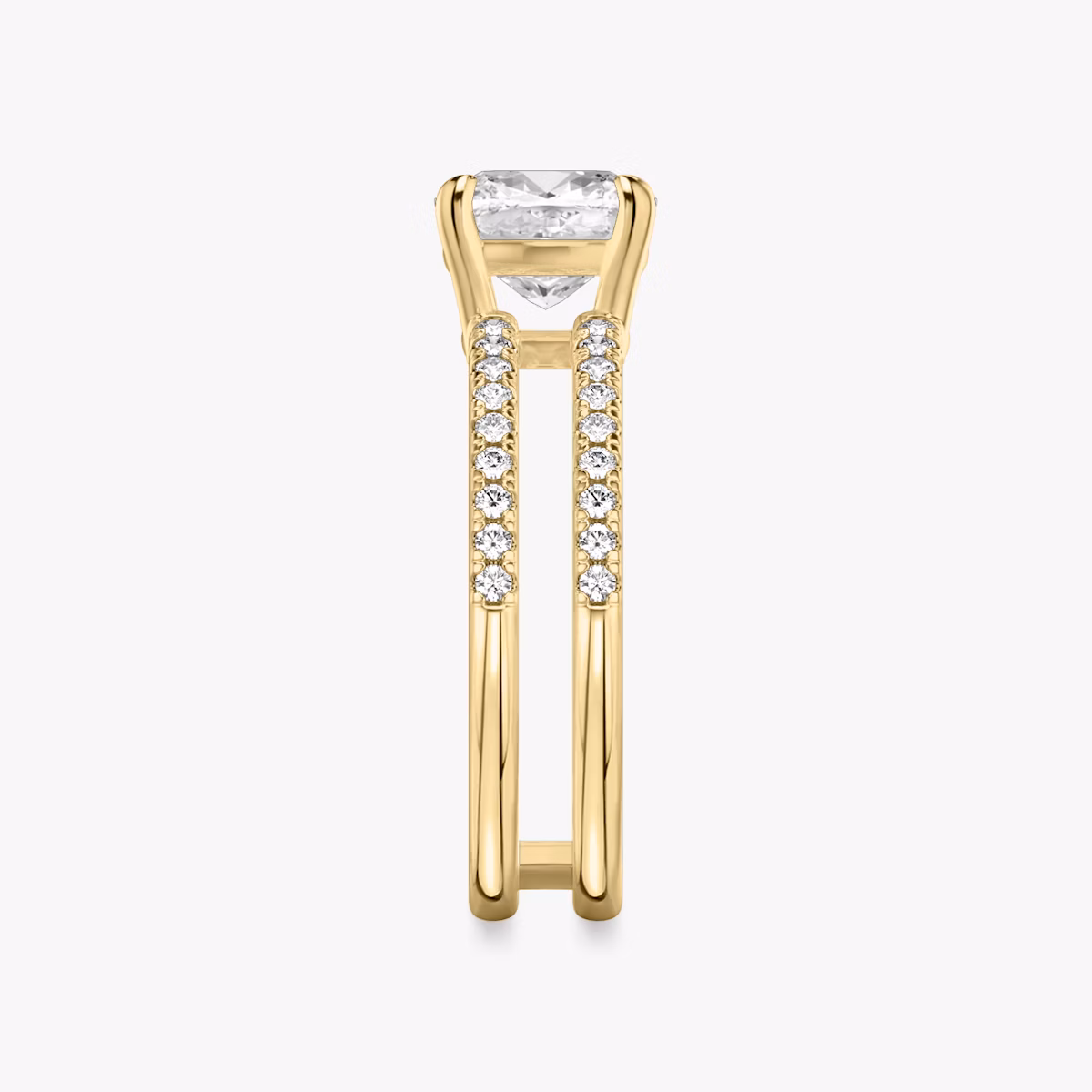 The Double Band | Cushion | 18k | Yellow Gold | bandAccent: Pavé | bandStoneShape: Round Brilliant | diamondOrientation: vertical | caratWeight: other