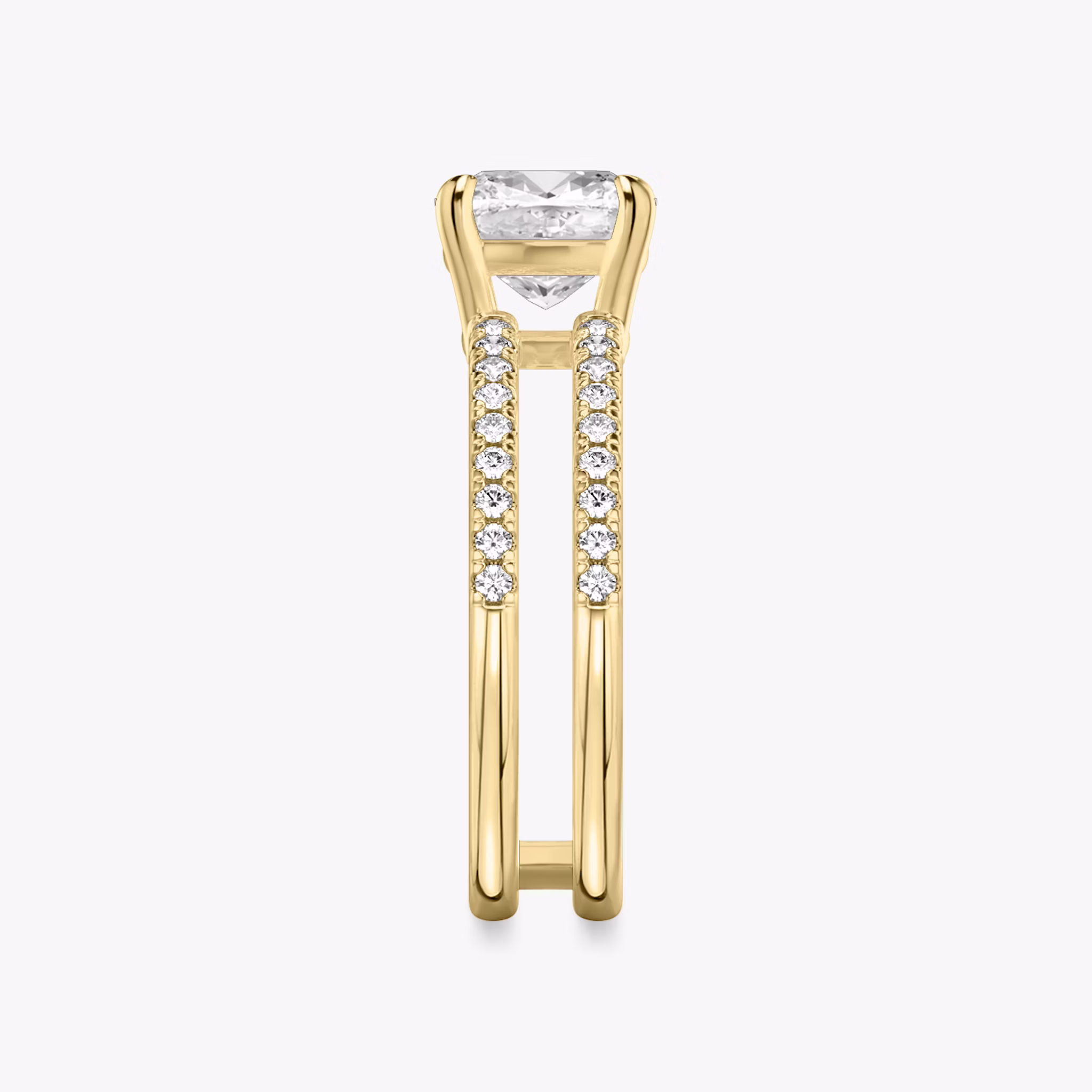 The Double Band | Cushion | 18k | Yellow Gold | bandAccent: Pavé | bandStoneShape: Round Brilliant | diamondOrientation: vertical | caratWeight: other
