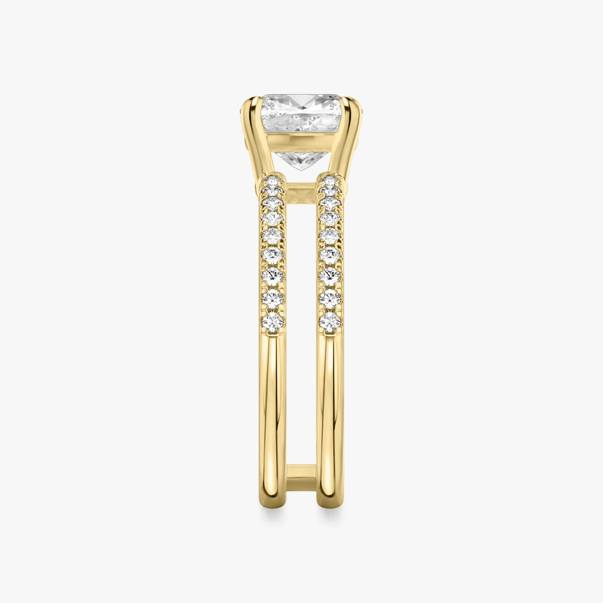 The Double Band | Cushion | 18k | Yellow Gold | bandAccent: Pavé | bandStoneShape: Round Brilliant | diamondOrientation: vertical | caratWeight: other