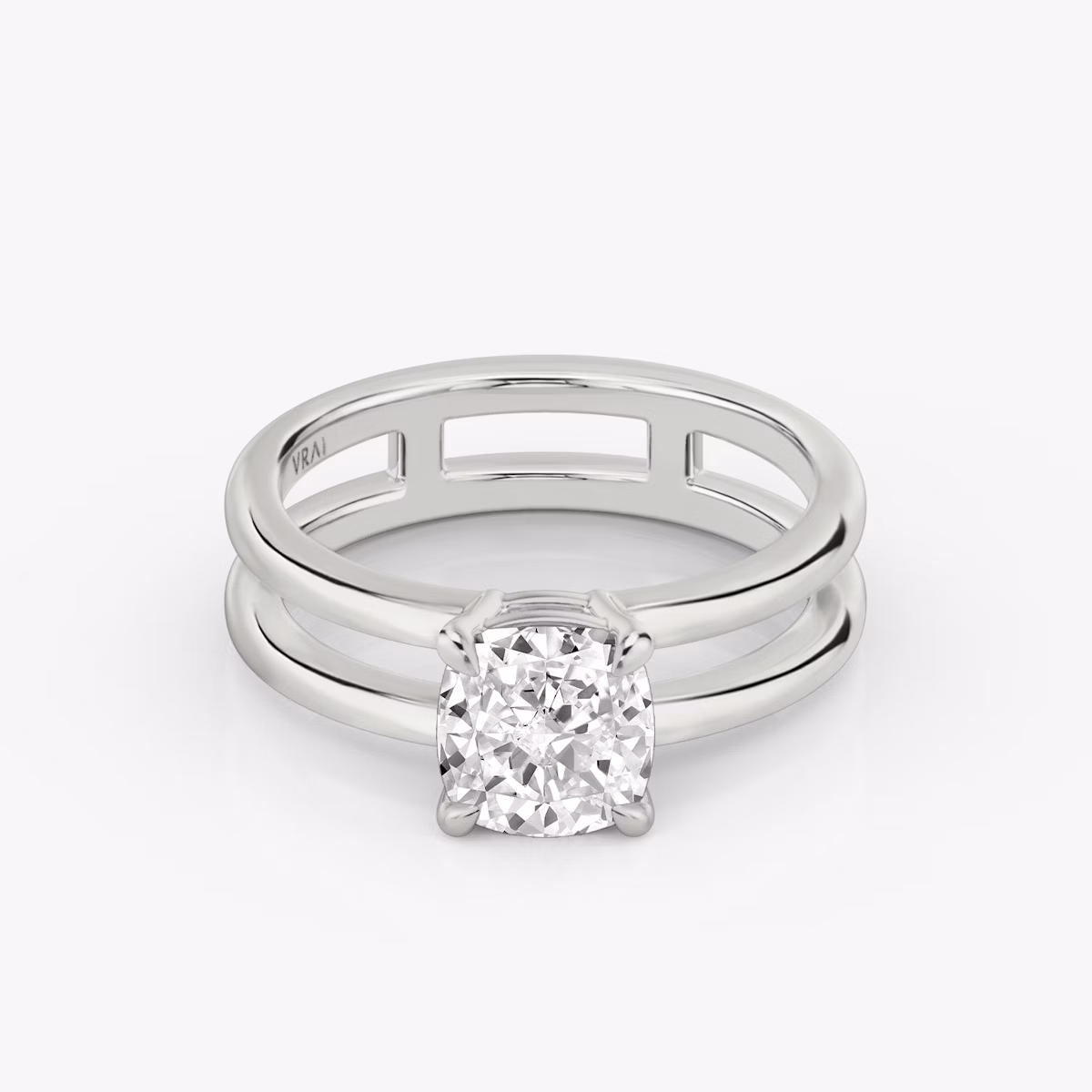 The Double Band | Cushion | 18k | White Gold | bandAccent: Plain | diamondOrientation: vertical | caratWeight: other