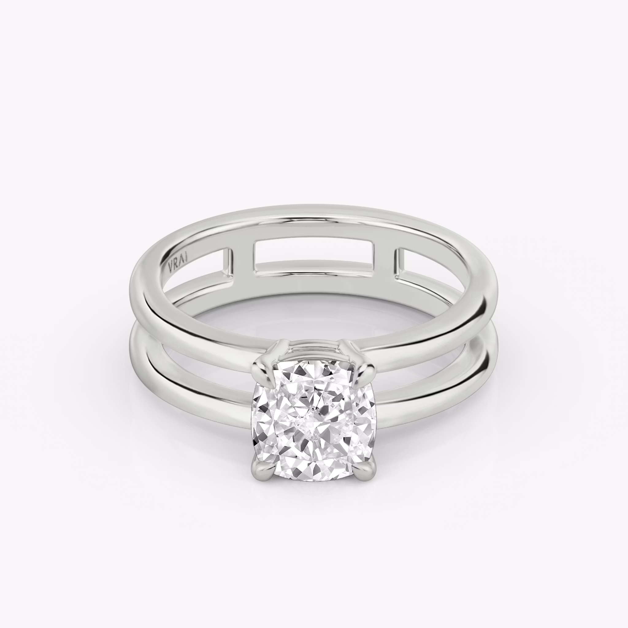 The Double Band | Cushion | Platinum | bandAccent: Plain | diamondOrientation: vertical | caratWeight: other