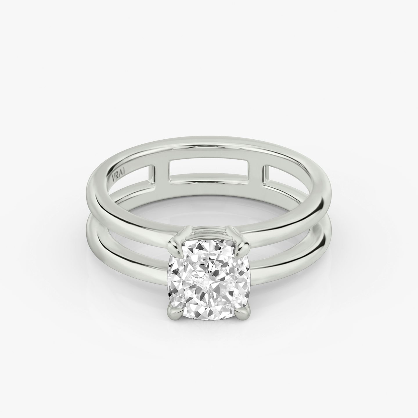 The Double Band | Cushion | Platinum | bandAccent: Plain | diamondOrientation: vertical | caratWeight: other