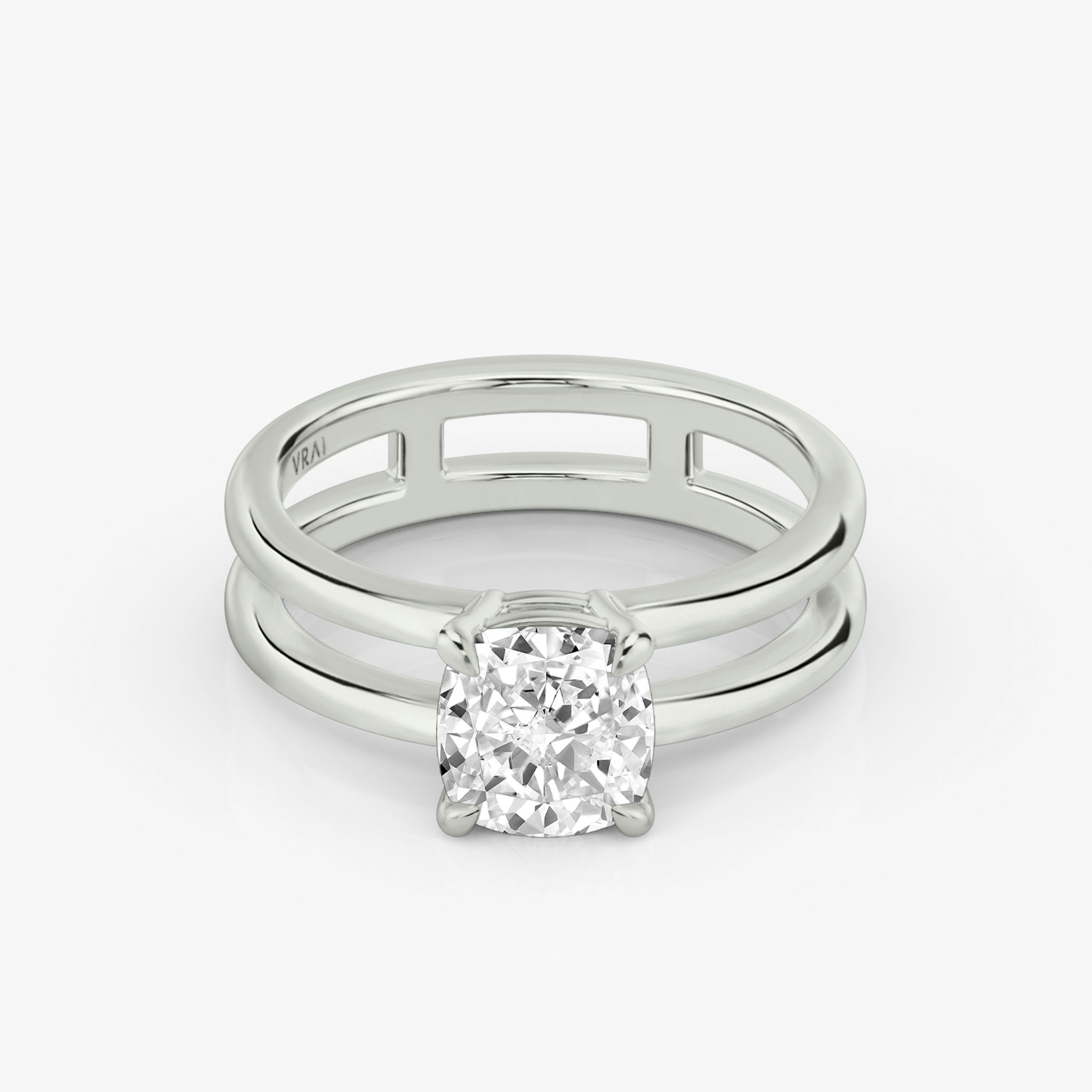 The Double Band | Cushion | Platinum | bandAccent: Plain | diamondOrientation: vertical | caratWeight: other