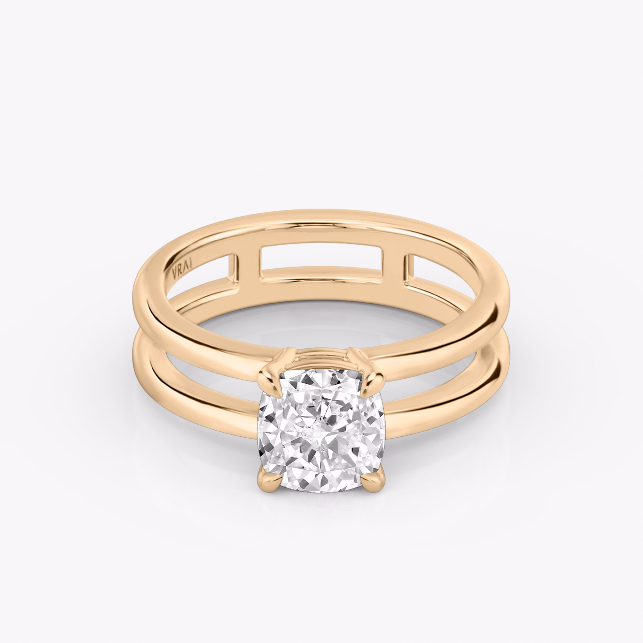 The Double Band | Cushion | 14k | Rose Gold | bandAccent: Plain | diamondOrientation: vertical | caratWeight: other