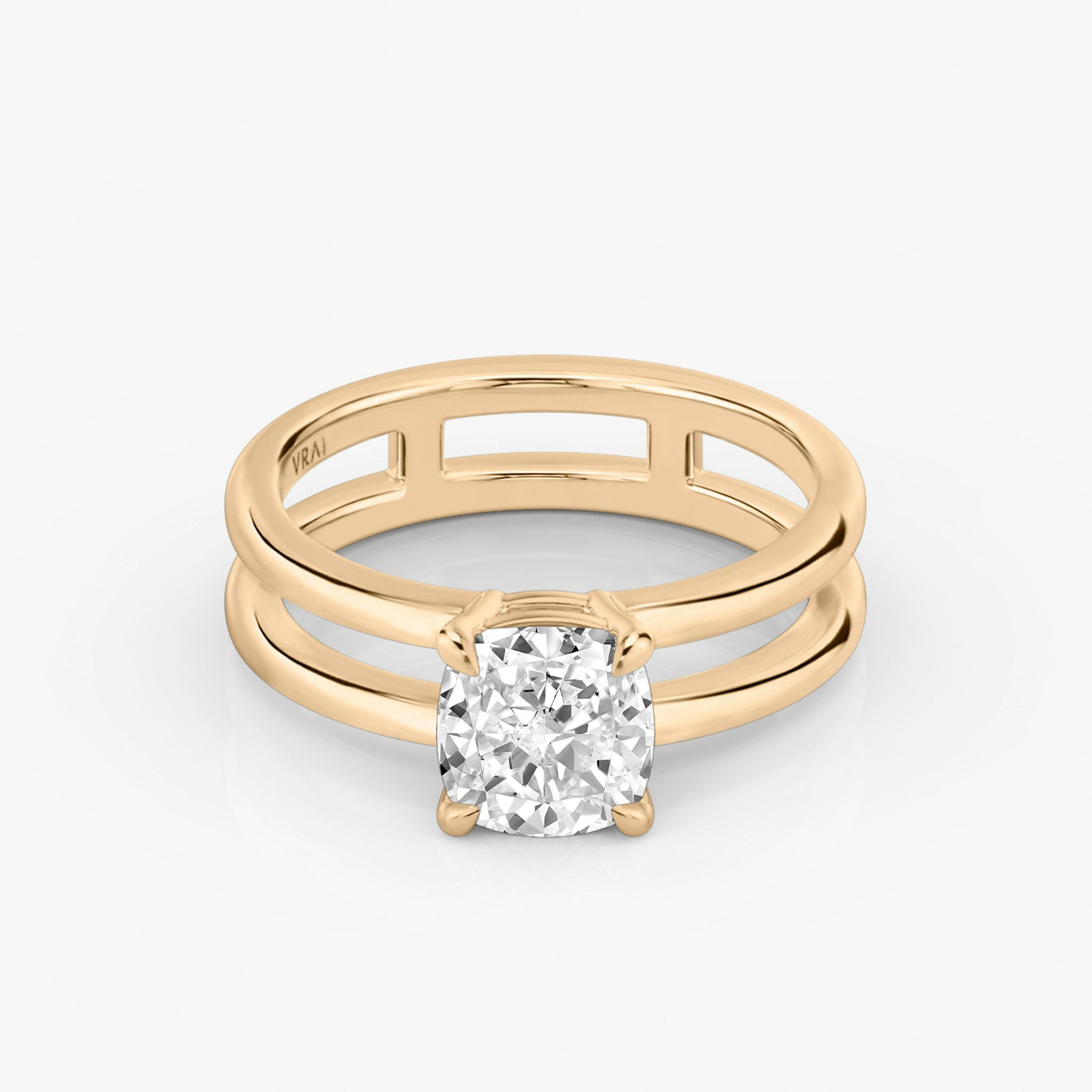 The Double Band | Cushion | 14k | Rose Gold | bandAccent: Plain | diamondOrientation: vertical | caratWeight: other