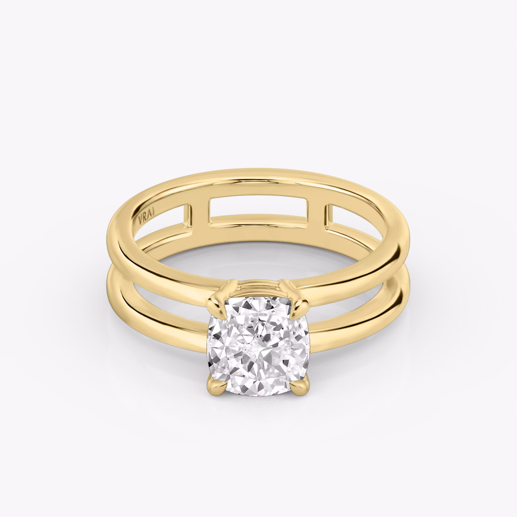 The Double Band | Cushion | 18k | Yellow Gold | bandAccent: Plain | diamondOrientation: vertical | caratWeight: other