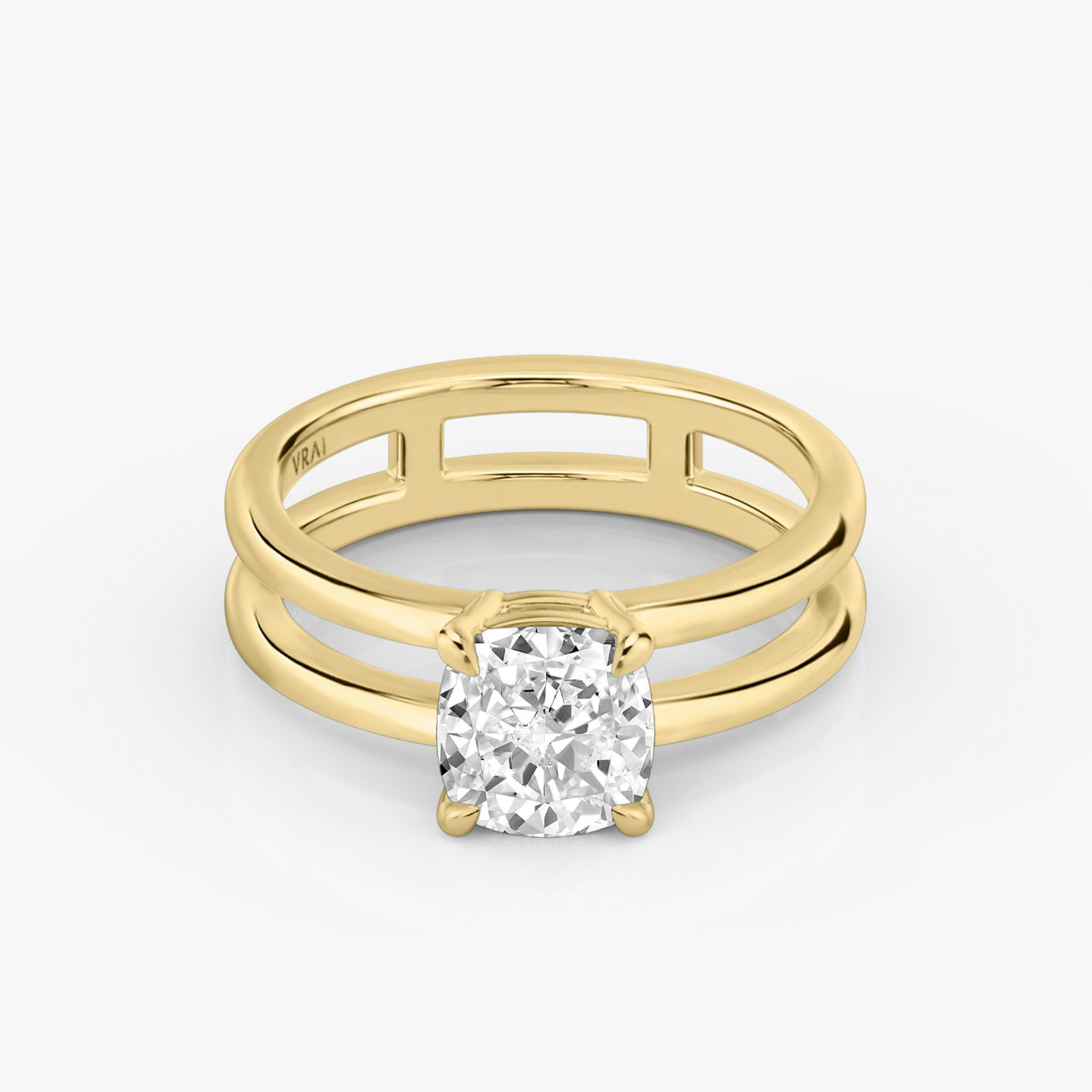 Bague de fiançailles Double Band | Coussin | 18k | Or jaune | bandAccent: Simple | diamondOrientation: vertical | caratWeight: other