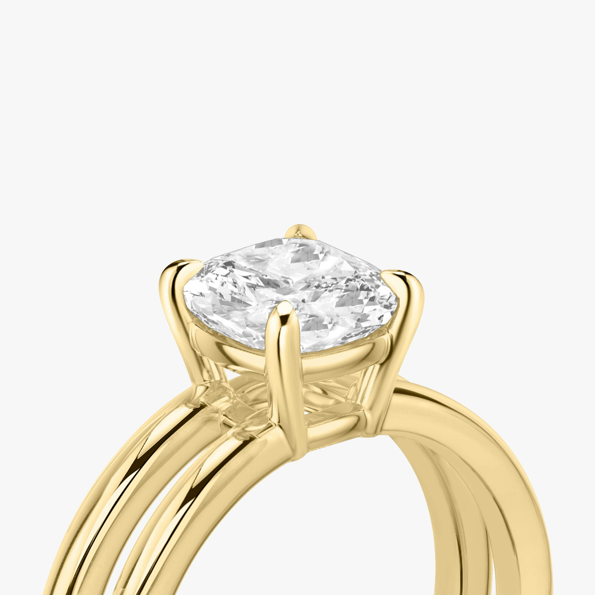 The Double Band | Cushion | 18k | Yellow Gold | bandAccent: Plain | diamondOrientation: vertical | caratWeight: other