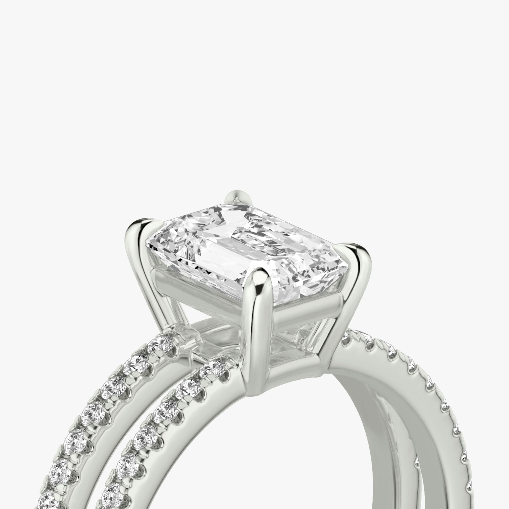 The Double Band | Emerald | 18k | White Gold | bandAccent: Pavé | bandStoneShape: Round Brilliant | diamondOrientation: vertical | caratWeight: other