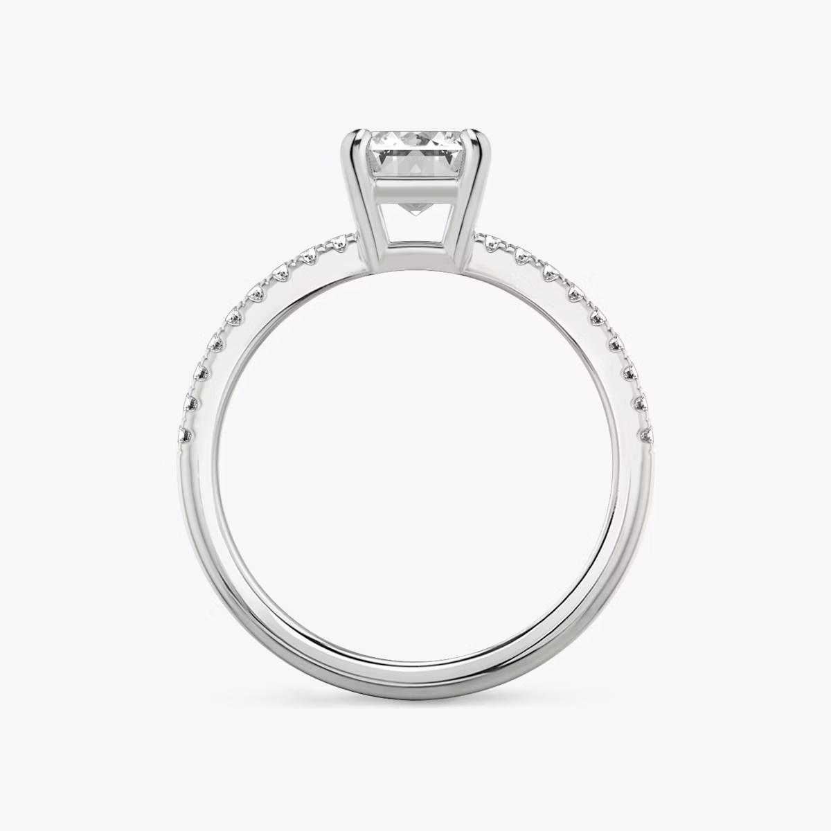 The Double Band | Emerald | 18k | White Gold | bandAccent: Pavé | bandStoneShape: Round Brilliant | diamondOrientation: vertical | caratWeight: other