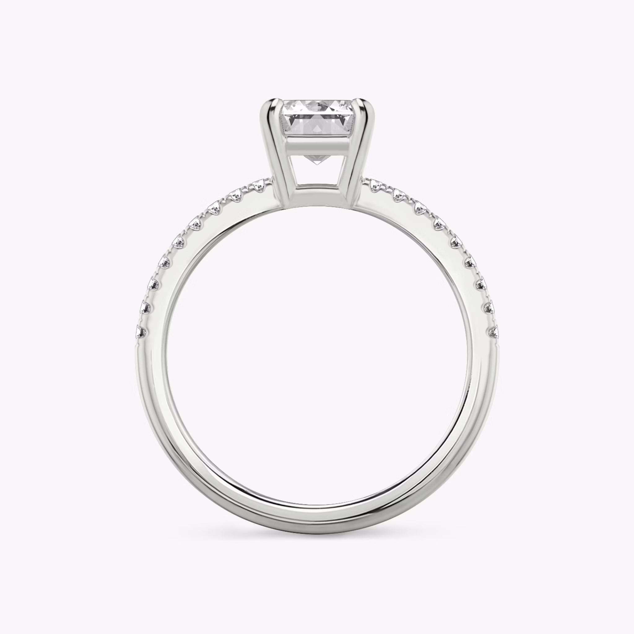 The Double Band | Emerald | 18k | White Gold | bandAccent: Pavé | bandStoneShape: Round Brilliant | diamondOrientation: vertical | caratWeight: other