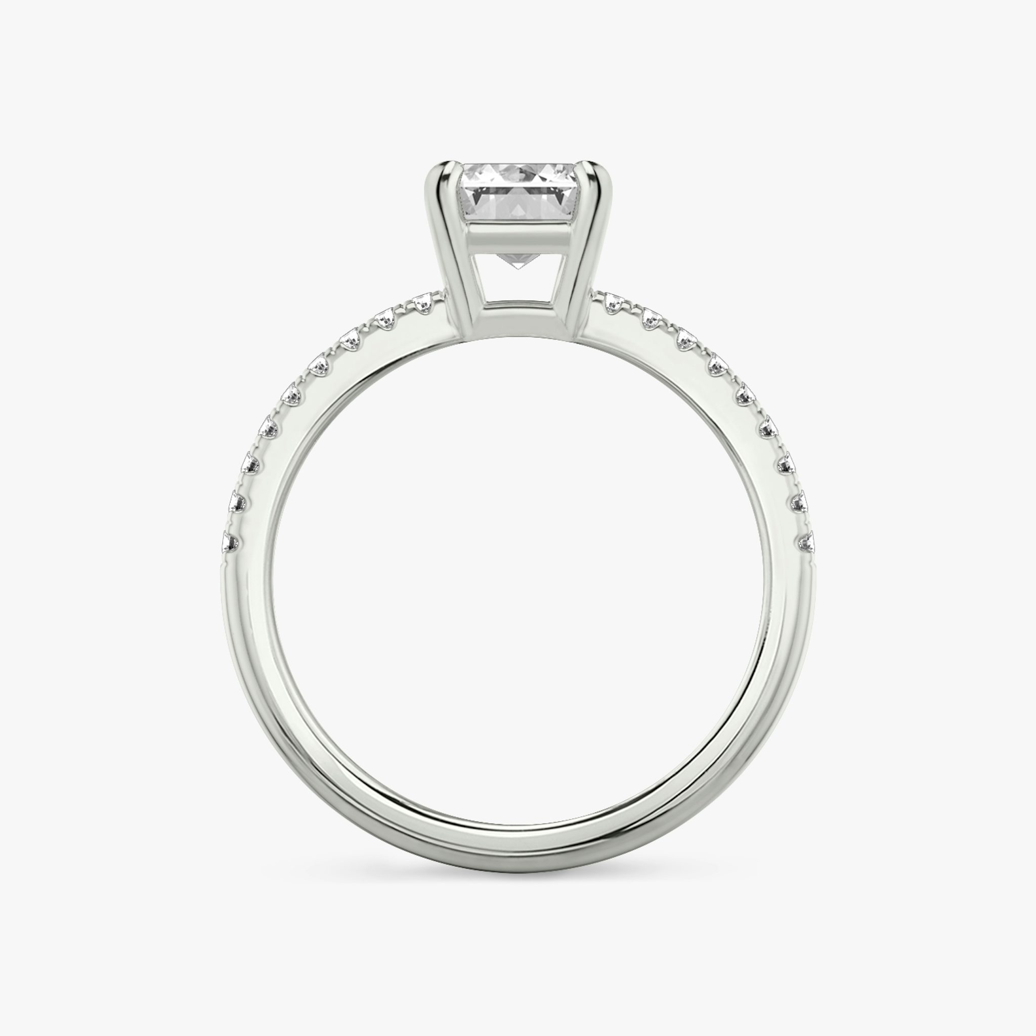 The Double Band | Emerald | 18k | White Gold | bandAccent: Pavé | bandStoneShape: Round Brilliant | diamondOrientation: vertical | caratWeight: other