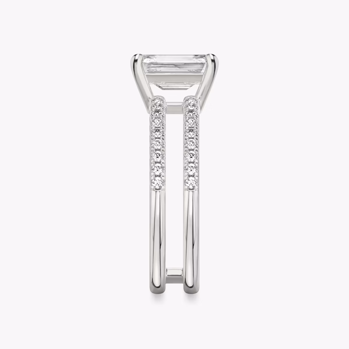 The Double Band | Emerald | 18k | White Gold | bandAccent: Pavé | bandStoneShape: Round Brilliant | diamondOrientation: vertical | caratWeight: other