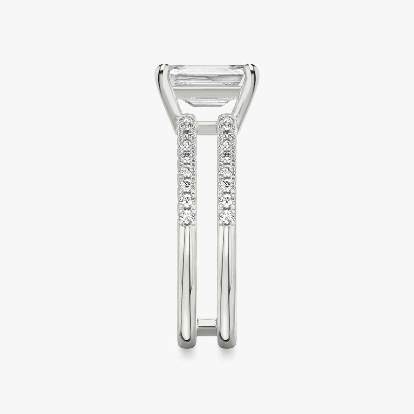The Double Band | Emerald | 18k | White Gold | bandAccent: Pavé | bandStoneShape: Round Brilliant | diamondOrientation: vertical | caratWeight: other