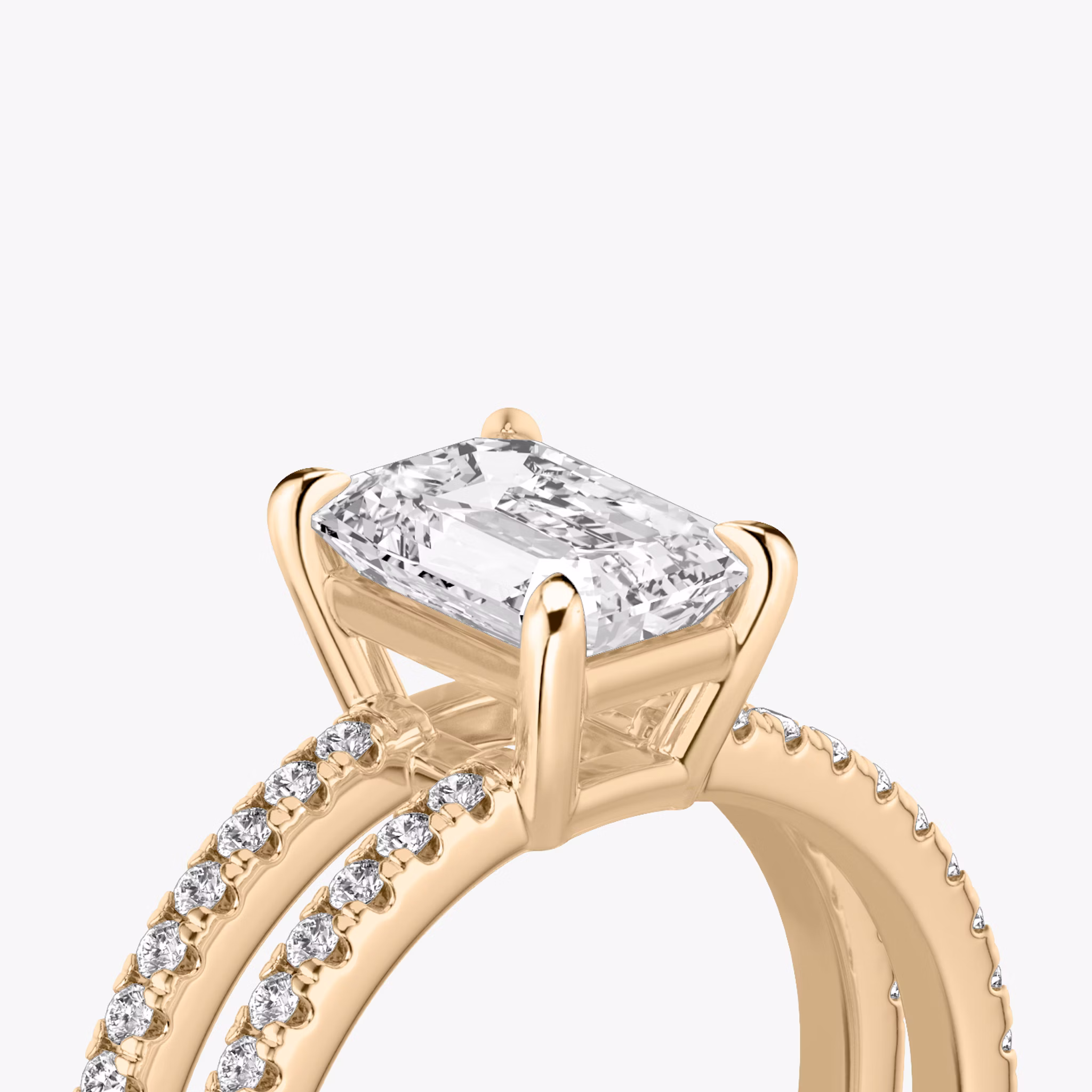 The Double Band | Emerald | 14k | Rose Gold | bandAccent: Pavé | bandStoneShape: Round Brilliant | diamondOrientation: vertical | caratWeight: other