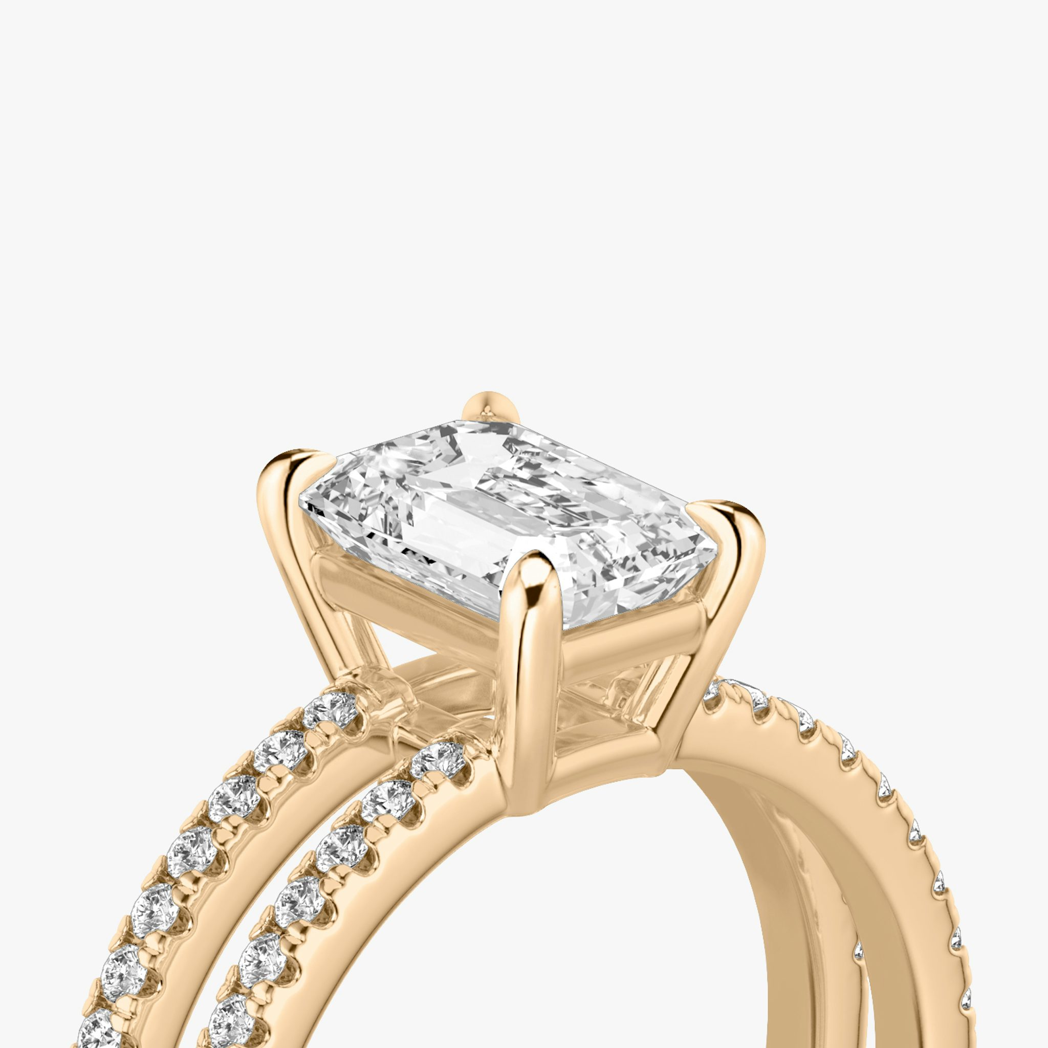 The Double Band | Emerald | 14k | Rose Gold | bandAccent: Pavé | bandStoneShape: Round Brilliant | diamondOrientation: vertical | caratWeight: other