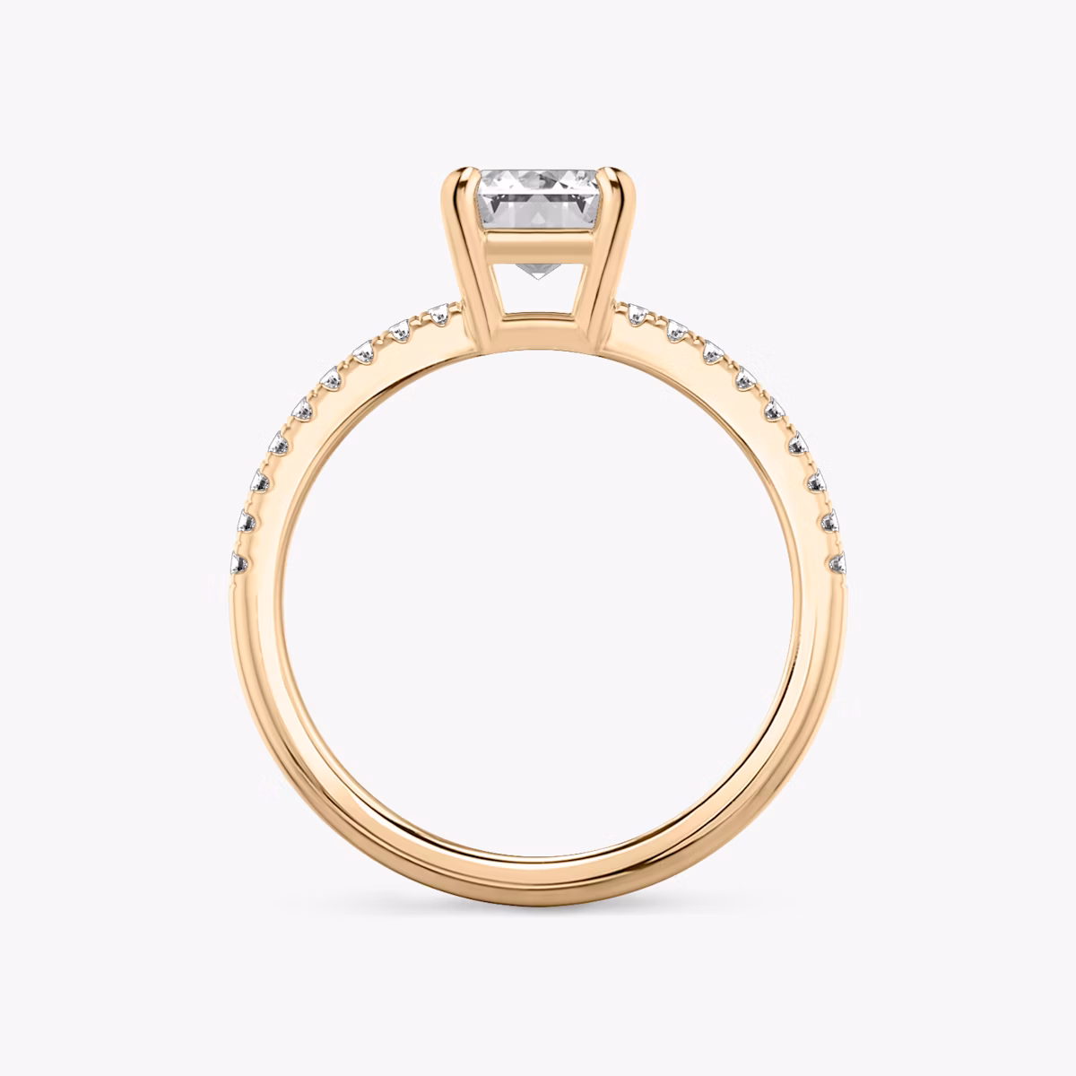 The Double Band | Emerald | 14k | Rose Gold | bandAccent: Pavé | bandStoneShape: Round Brilliant | diamondOrientation: vertical | caratWeight: other