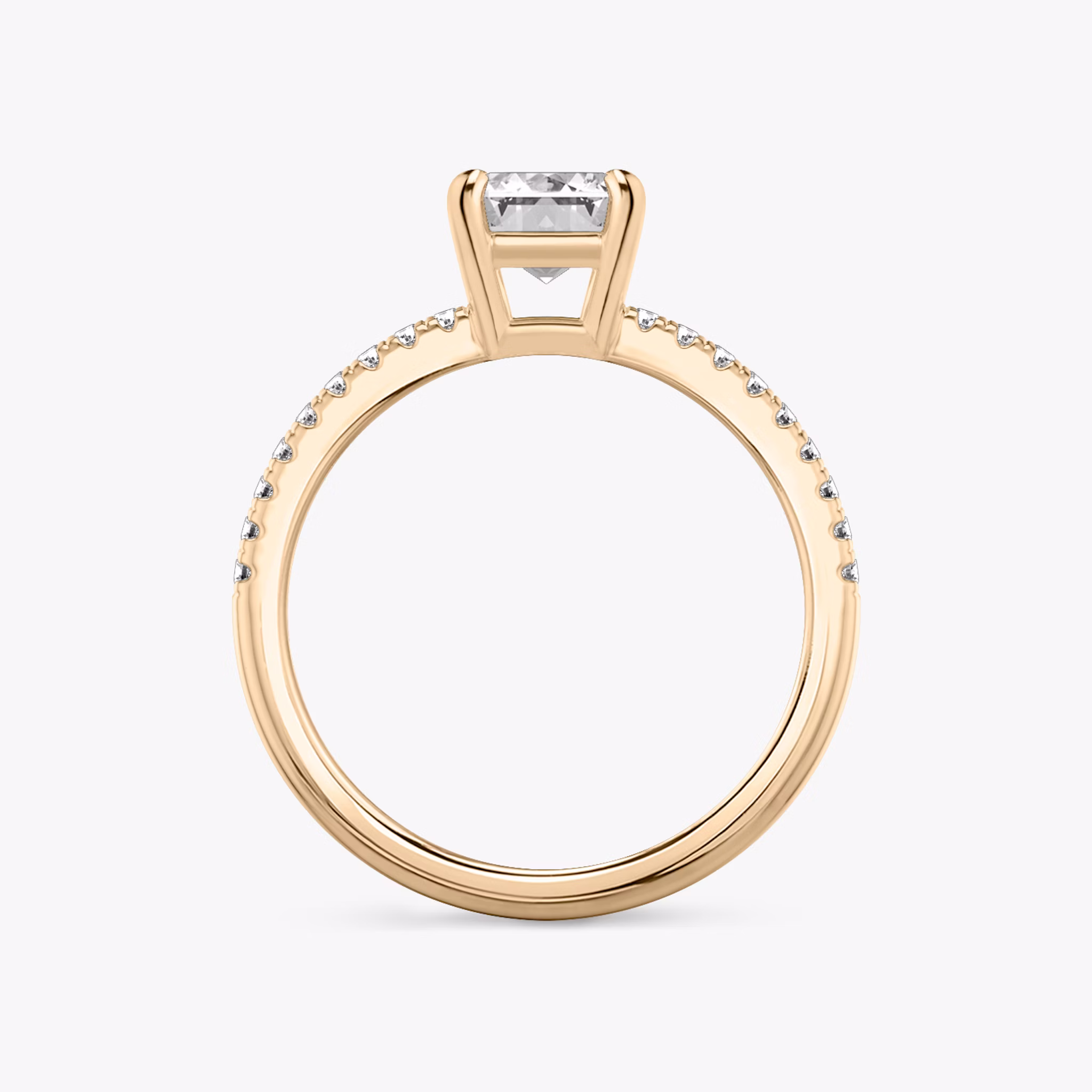 The Double Band | Emerald | 14k | Rose Gold | bandAccent: Pavé | bandStoneShape: Round Brilliant | diamondOrientation: vertical | caratWeight: other