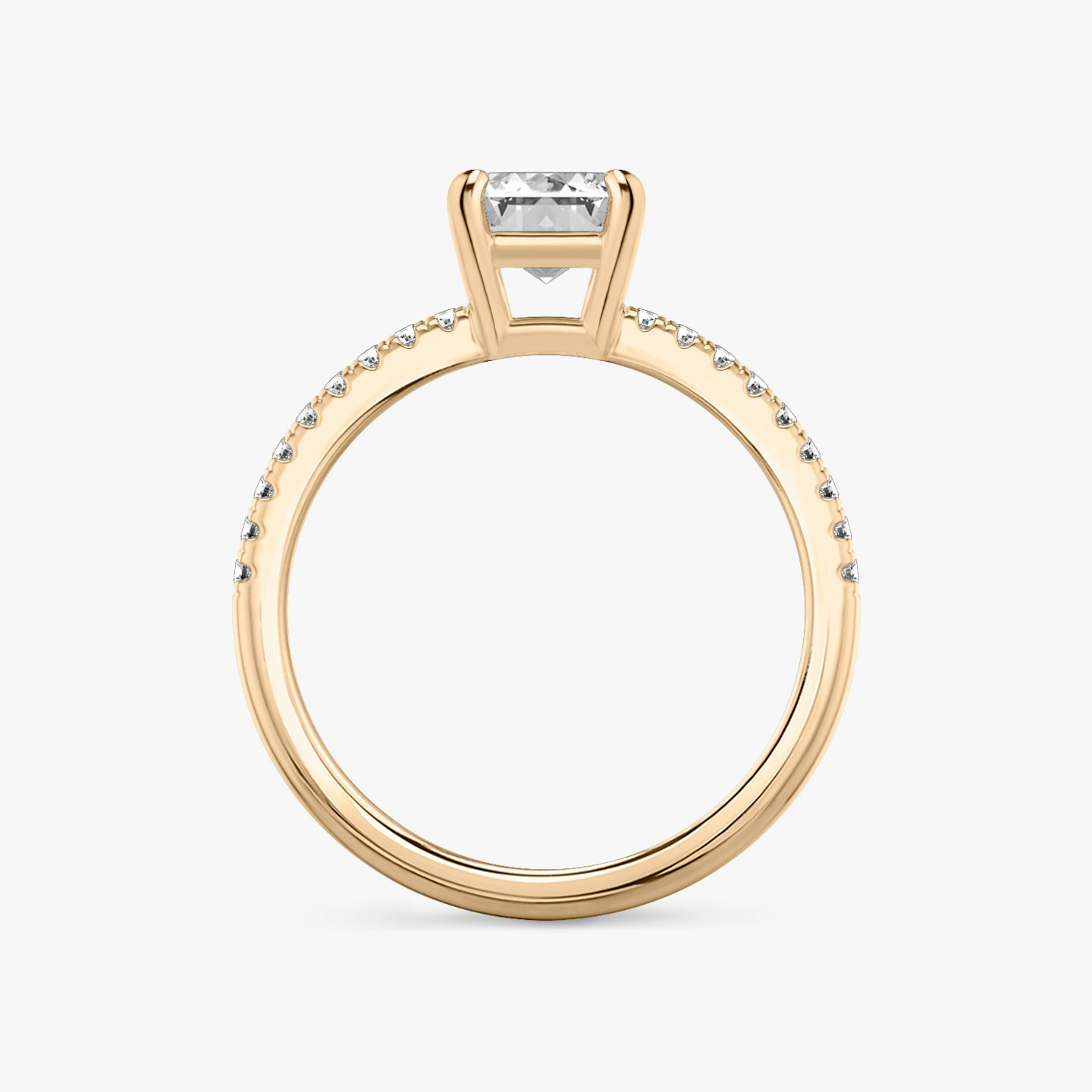 The Double Band | Emerald | 14k | Rose Gold | bandAccent: Pavé | bandStoneShape: Round Brilliant | diamondOrientation: vertical | caratWeight: other