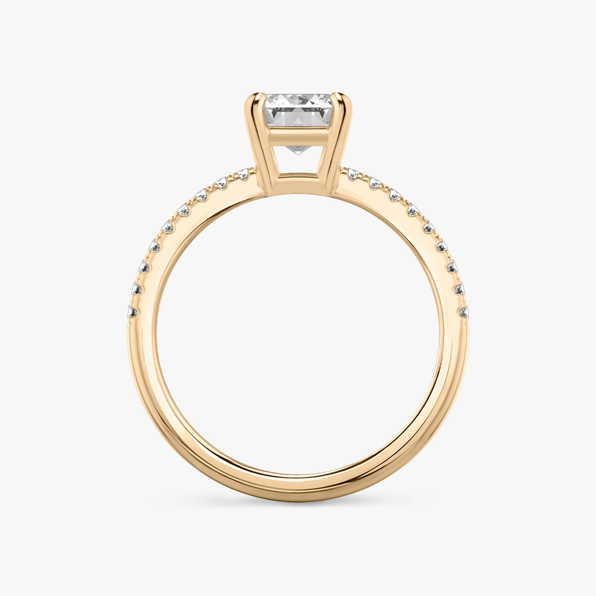 The Double Band | Emerald | 14k | Rose Gold | bandAccent: Pavé | bandStoneShape: Round Brilliant | diamondOrientation: vertical | caratWeight: other