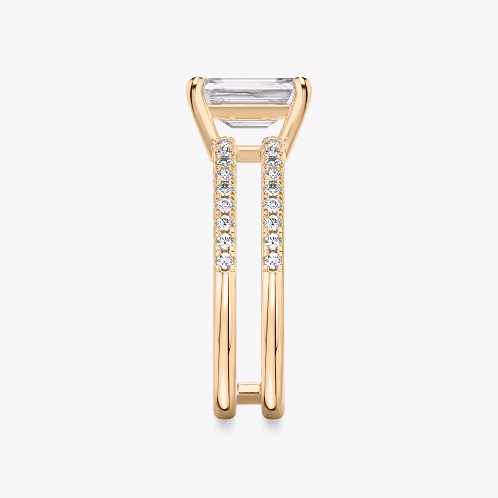 The Double Band | Emerald | 14k | Rose Gold | bandAccent: Pavé | bandStoneShape: Round Brilliant | diamondOrientation: vertical | caratWeight: other