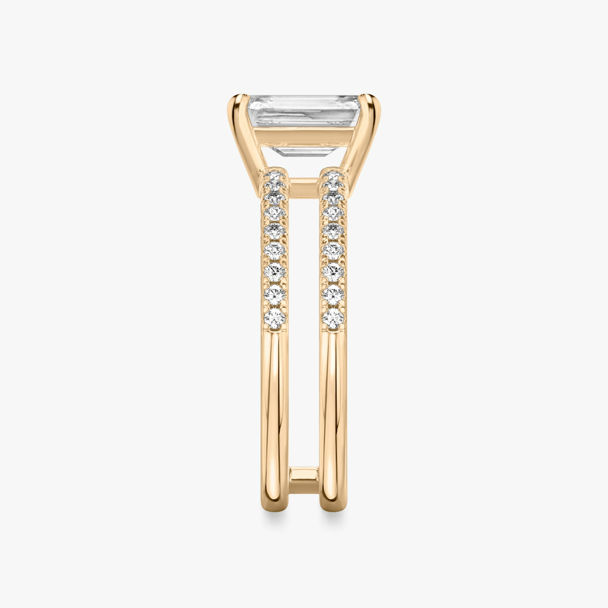 The Double Band | Emerald | 14k | Rose Gold | bandAccent: Pavé | bandStoneShape: Round Brilliant | diamondOrientation: vertical | caratWeight: other