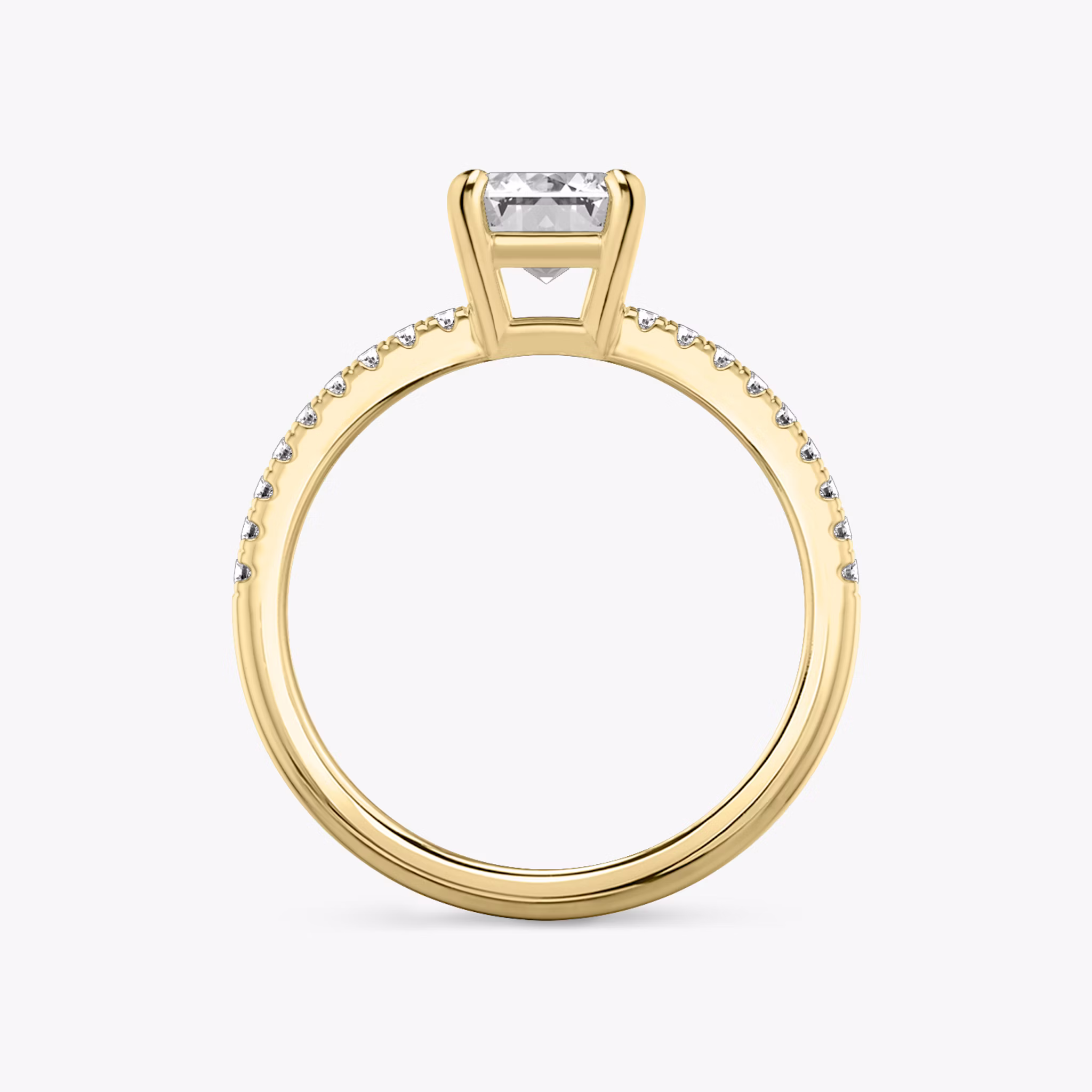 The Double Band | Emerald | 18k | Yellow Gold | bandAccent: Pavé | bandStoneShape: Round Brilliant | diamondOrientation: vertical | caratWeight: other