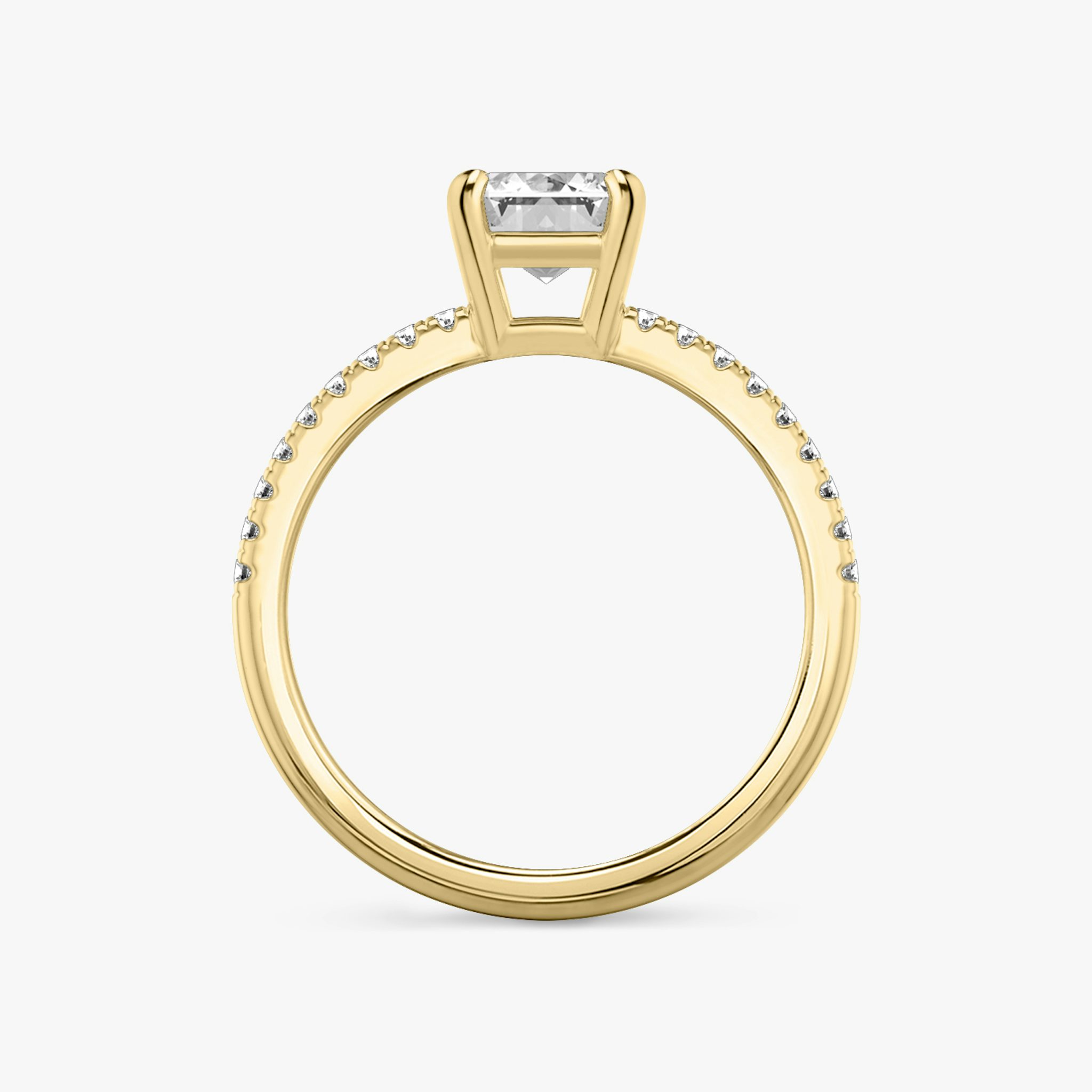 The Double Band | Emerald | 18k | Yellow Gold | bandAccent: Pavé | bandStoneShape: Round Brilliant | diamondOrientation: vertical | caratWeight: other