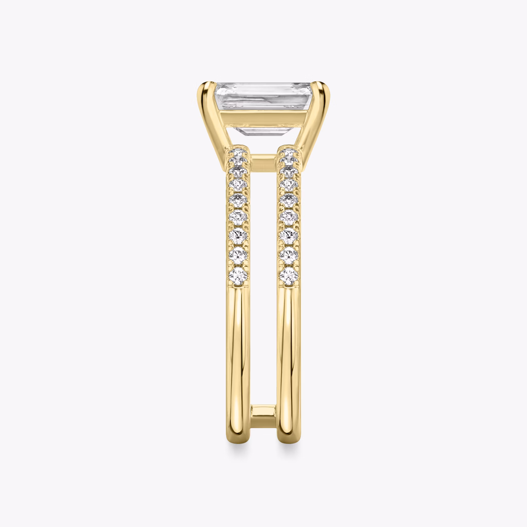 The Double Band | Emerald | 18k | Yellow Gold | bandAccent: Pavé | bandStoneShape: Round Brilliant | diamondOrientation: vertical | caratWeight: other