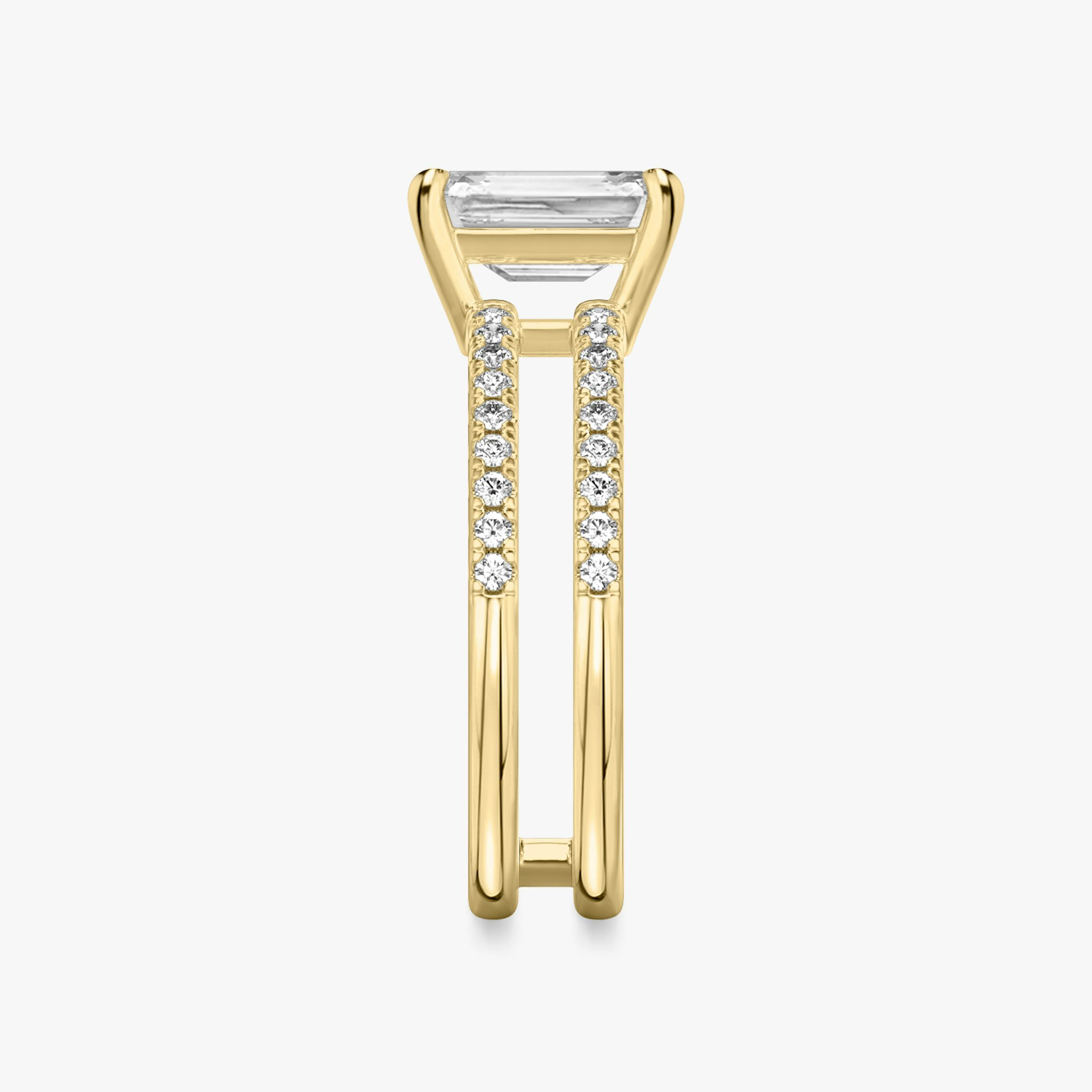 The Double Band | Emerald | 18k | Yellow Gold | bandAccent: Pavé | bandStoneShape: Round Brilliant | diamondOrientation: vertical | caratWeight: other