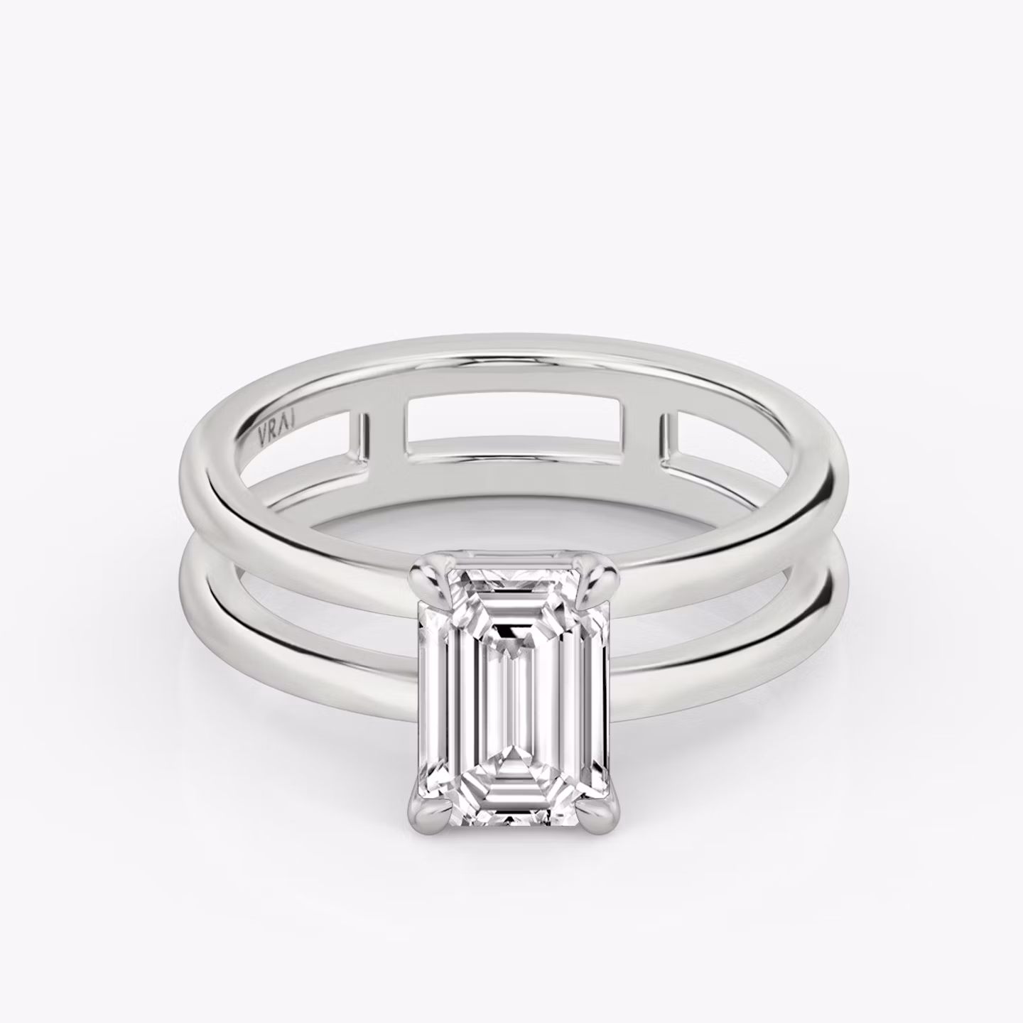 The Double Band | Emerald | 18k | White Gold | bandAccent: Plain | diamondOrientation: vertical | caratWeight: other