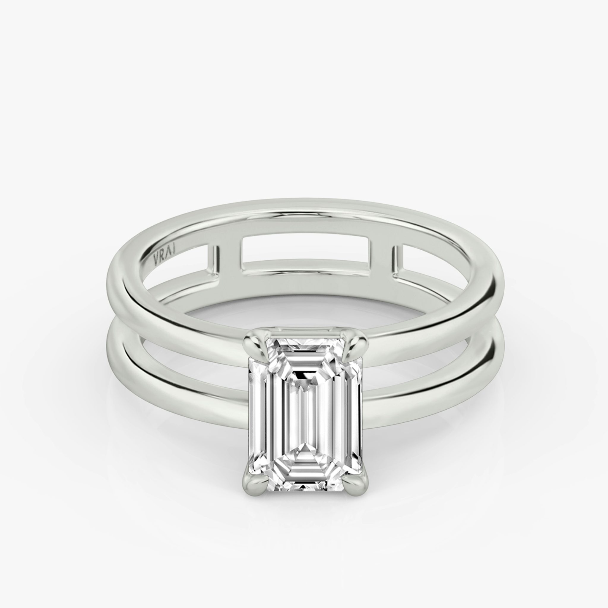 The Double Band | Emerald | 18k | White Gold | bandAccent: Plain | diamondOrientation: vertical | caratWeight: other