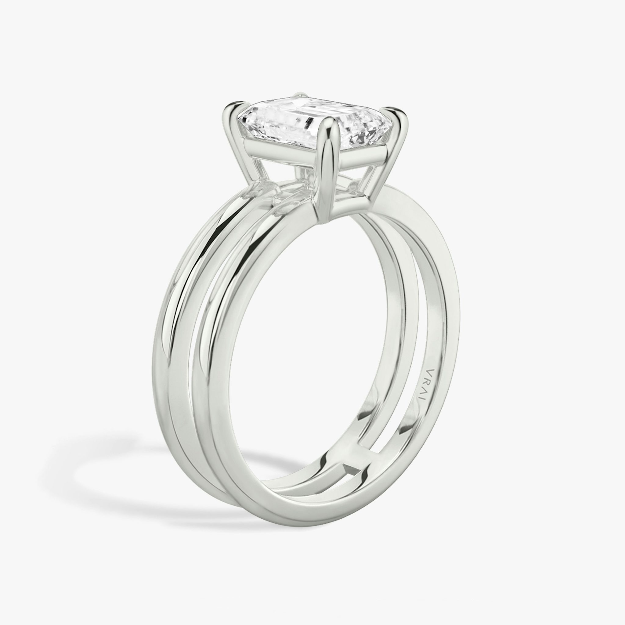 The Double Band | Emerald | 18k | White Gold | bandAccent: Plain | diamondOrientation: vertical | caratWeight: other