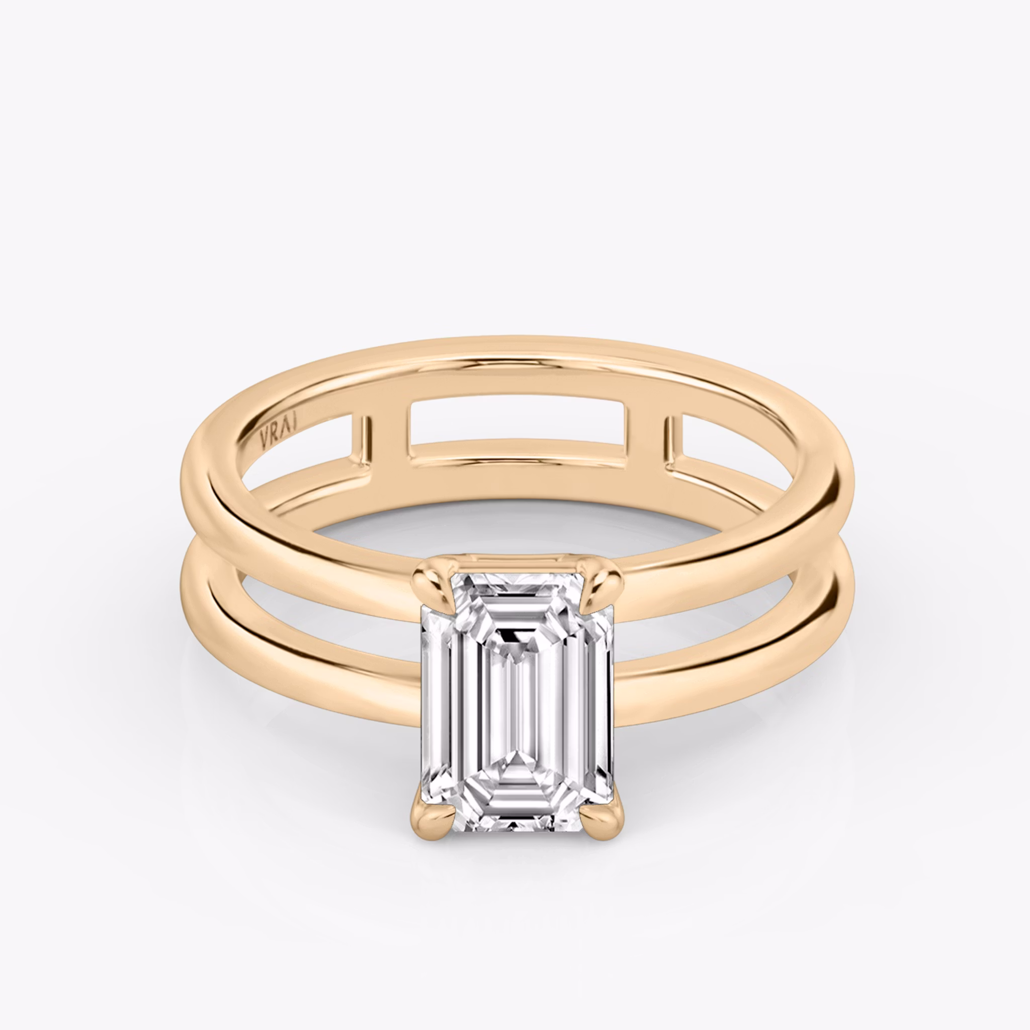 The Double Band | Emerald | 14k | Rose Gold | bandAccent: Plain | diamondOrientation: vertical | caratWeight: other
