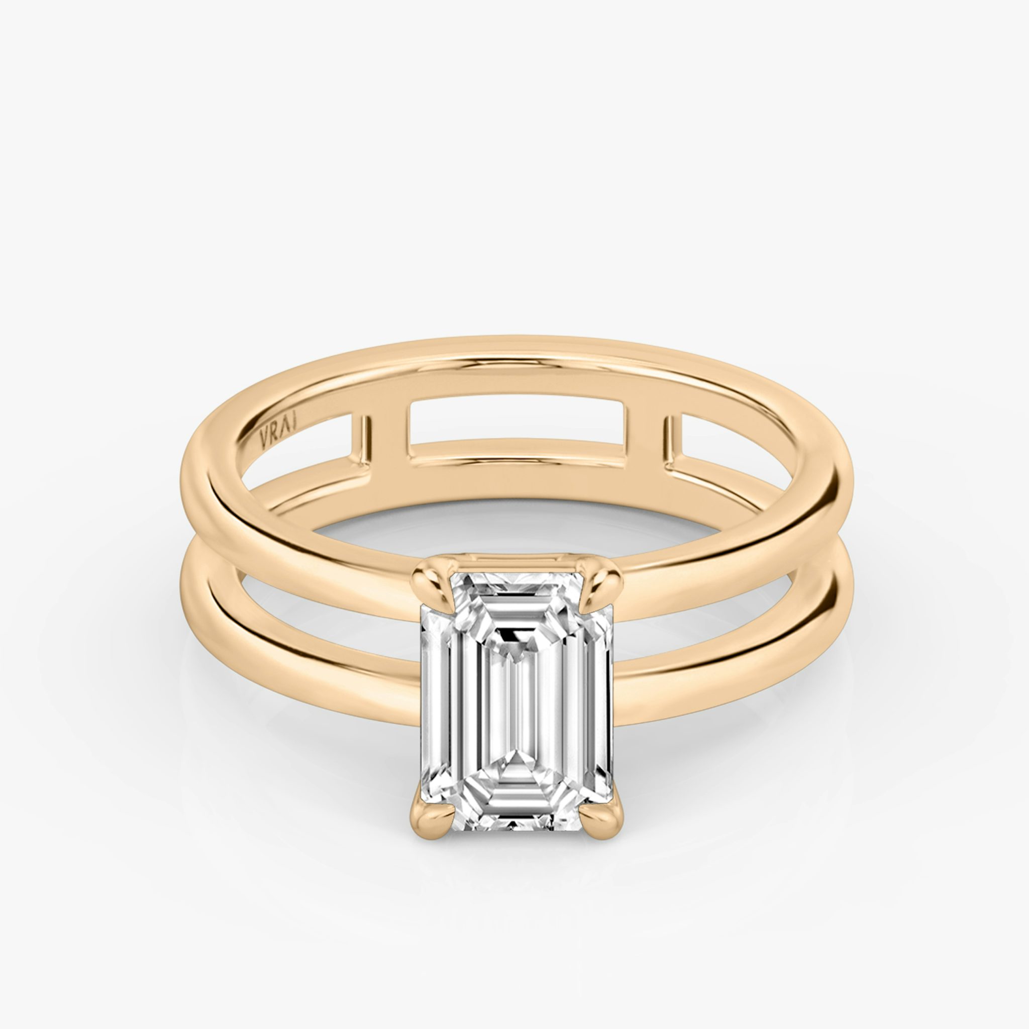 The Double Band | Emerald | 14k | Rose Gold | bandAccent: Plain | diamondOrientation: vertical | caratWeight: other