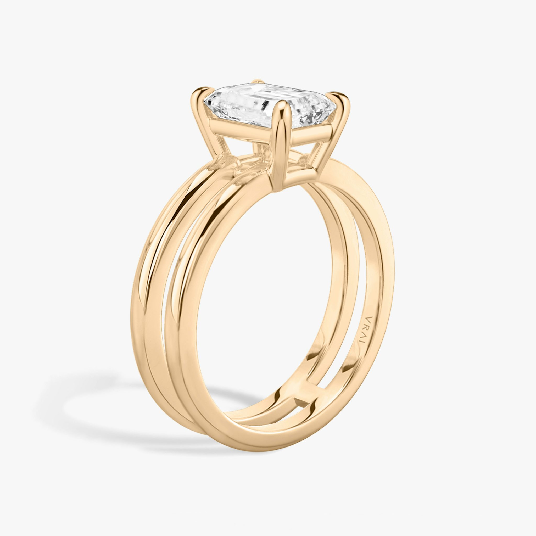 The Double Band | Emerald | 14k | Rose Gold | bandAccent: Plain | diamondOrientation: vertical | caratWeight: other