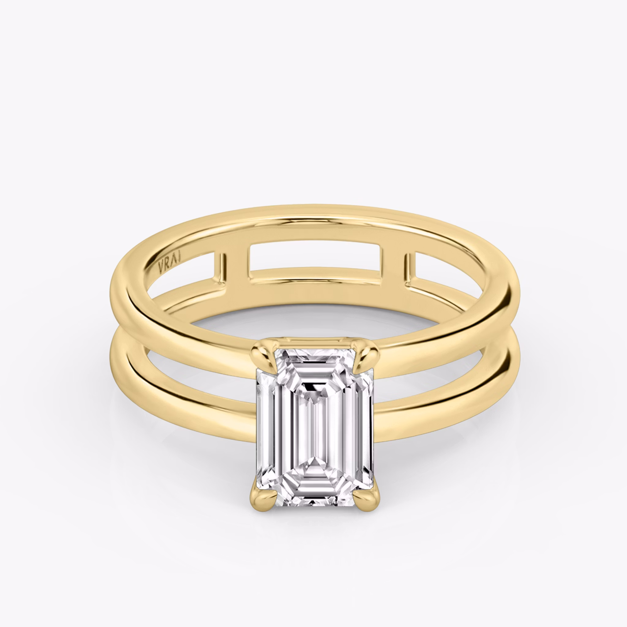 The Double Band | Emerald | 18k | Yellow Gold | bandAccent: Plain | diamondOrientation: vertical | caratWeight: other