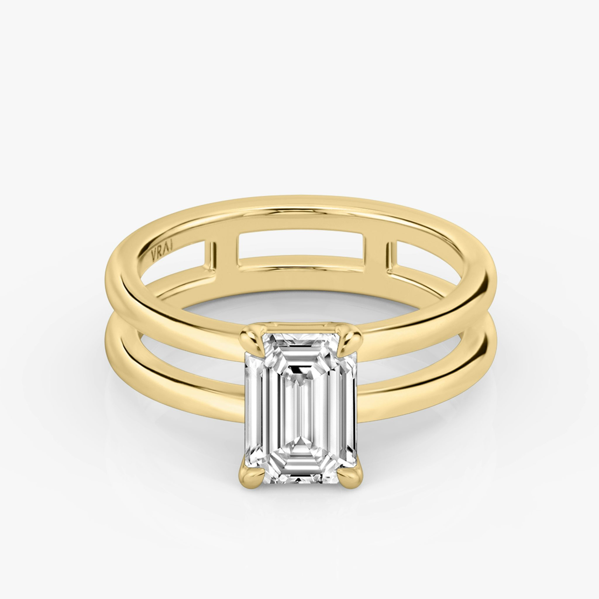 The Double Band | Emerald | 18k | Yellow Gold | bandAccent: Plain | diamondOrientation: vertical | caratWeight: other
