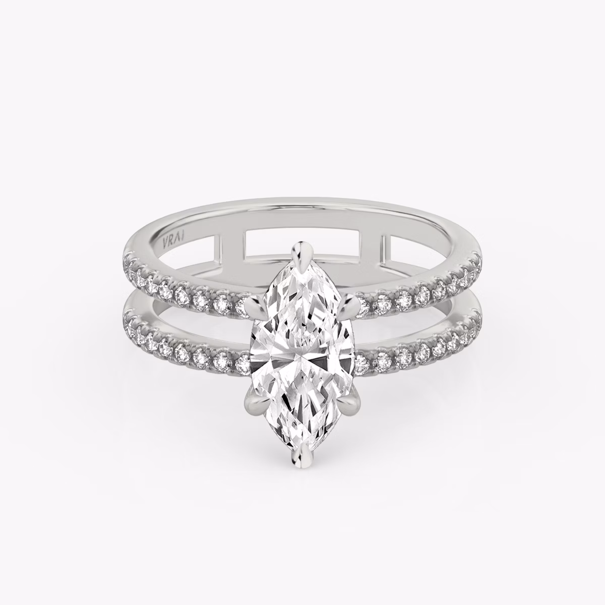 The Double Band | Marquise | 18k | White Gold | bandAccent: Pavé | bandStoneShape: Round Brilliant | diamondOrientation: vertical | caratWeight: other