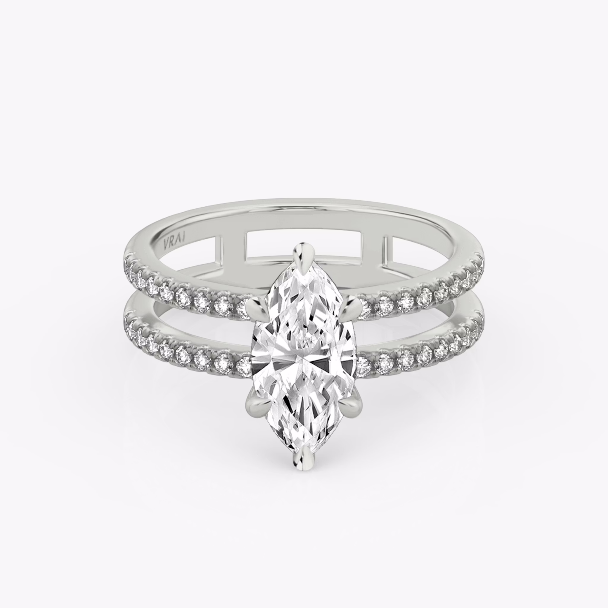 The Double Band | Marquise | Platinum | bandAccent: Pavé | bandStoneShape: Round Brilliant | diamondOrientation: vertical | caratWeight: other