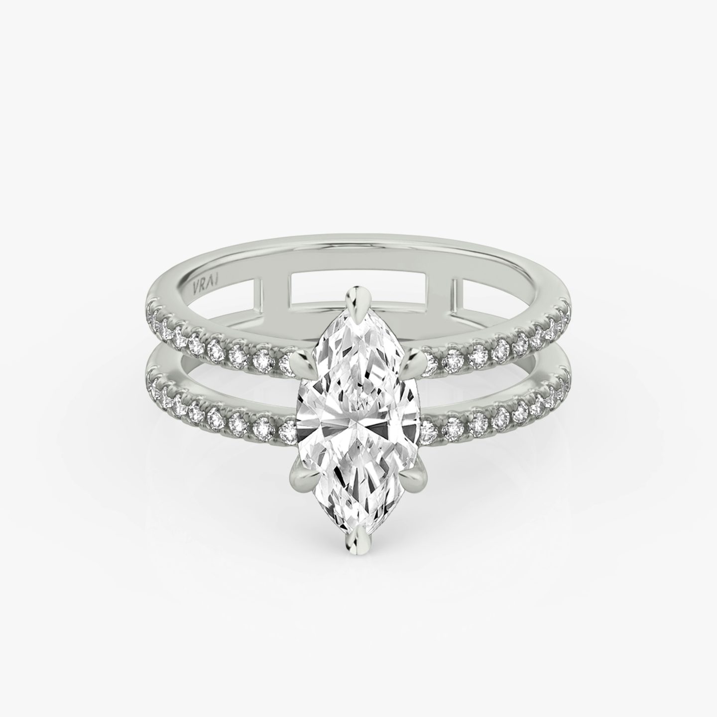 The Double Band | Marquise | 18k | White Gold | bandAccent: Pavé | bandStoneShape: Round Brilliant | diamondOrientation: vertical | caratWeight: other