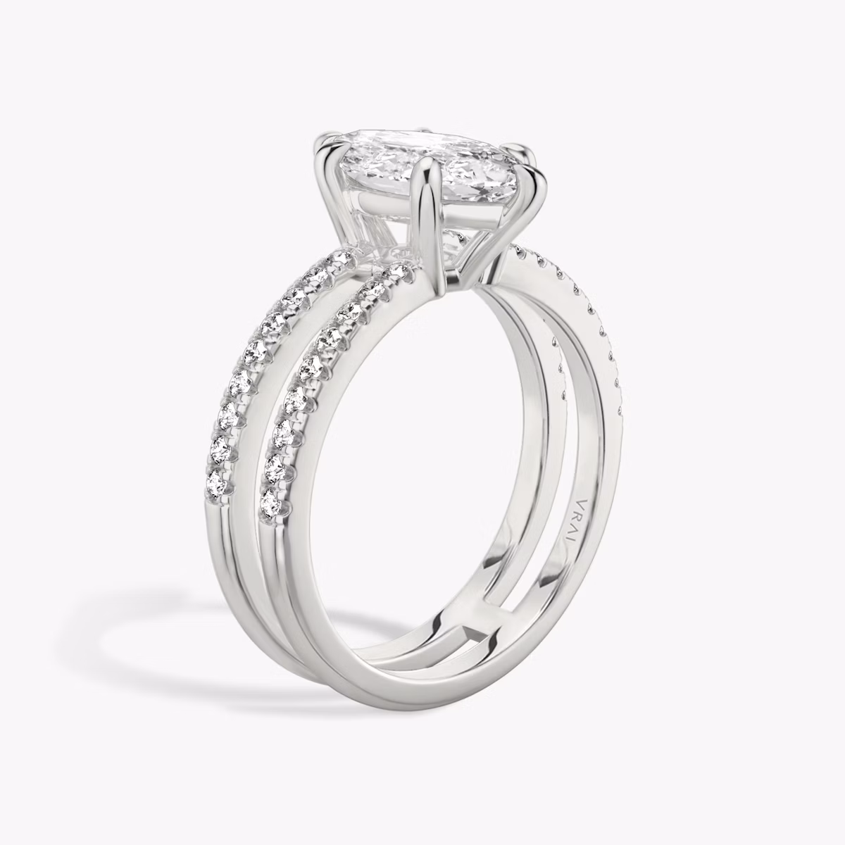 The Double Band | Marquise | 18k | White Gold | bandAccent: Pavé | bandStoneShape: Round Brilliant | diamondOrientation: vertical | caratWeight: other