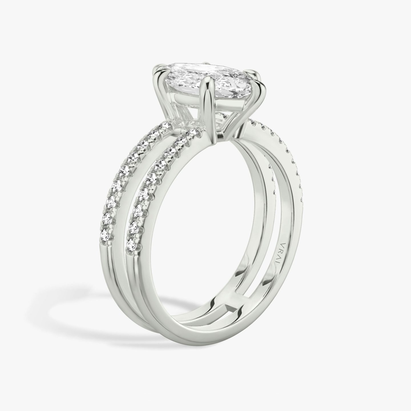 The Double Band | Marquise | 18k | White Gold | bandAccent: Pavé | bandStoneShape: Round Brilliant | diamondOrientation: vertical | caratWeight: other