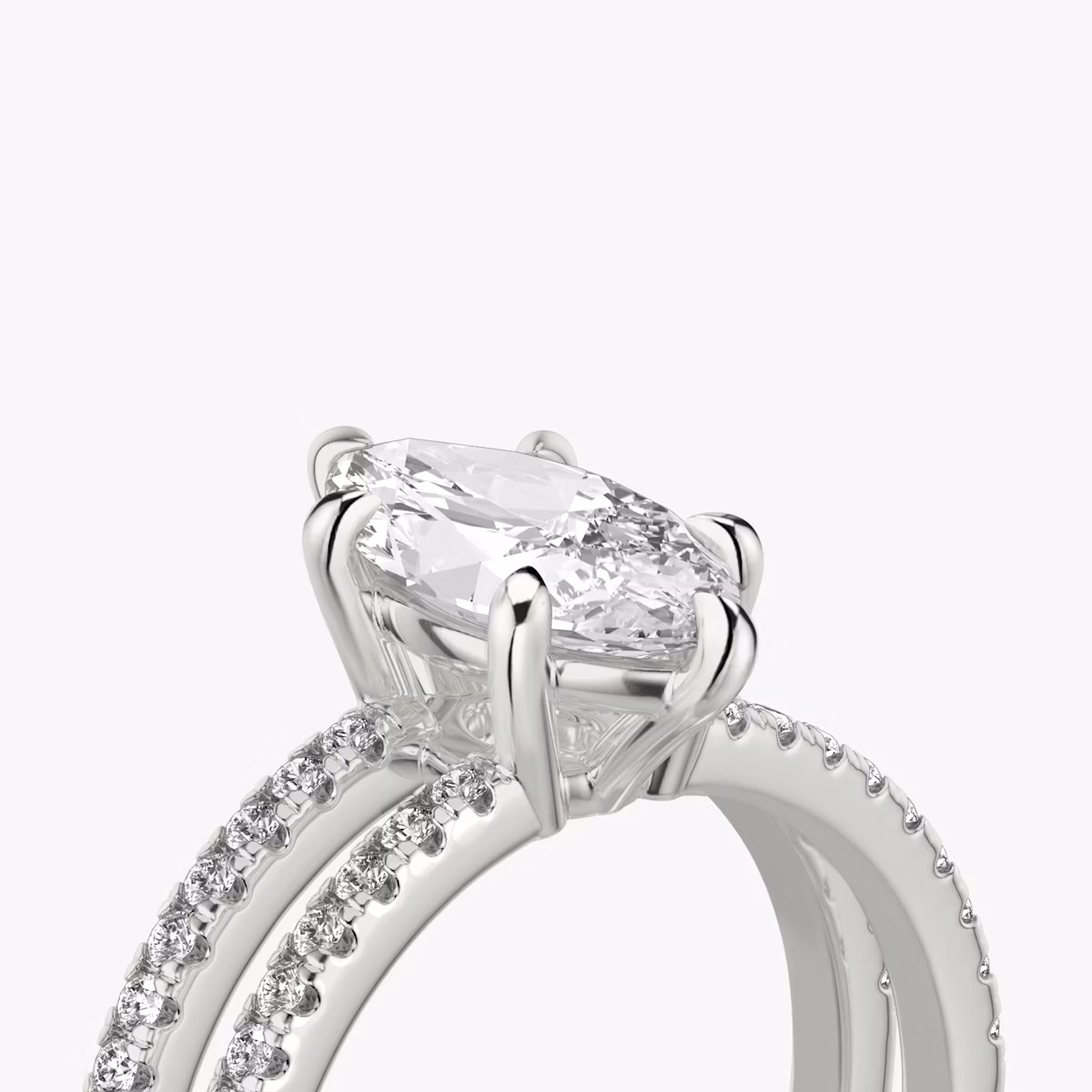 The Double Band | Marquise | 18k | White Gold | bandAccent: Pavé | bandStoneShape: Round Brilliant | diamondOrientation: vertical | caratWeight: other