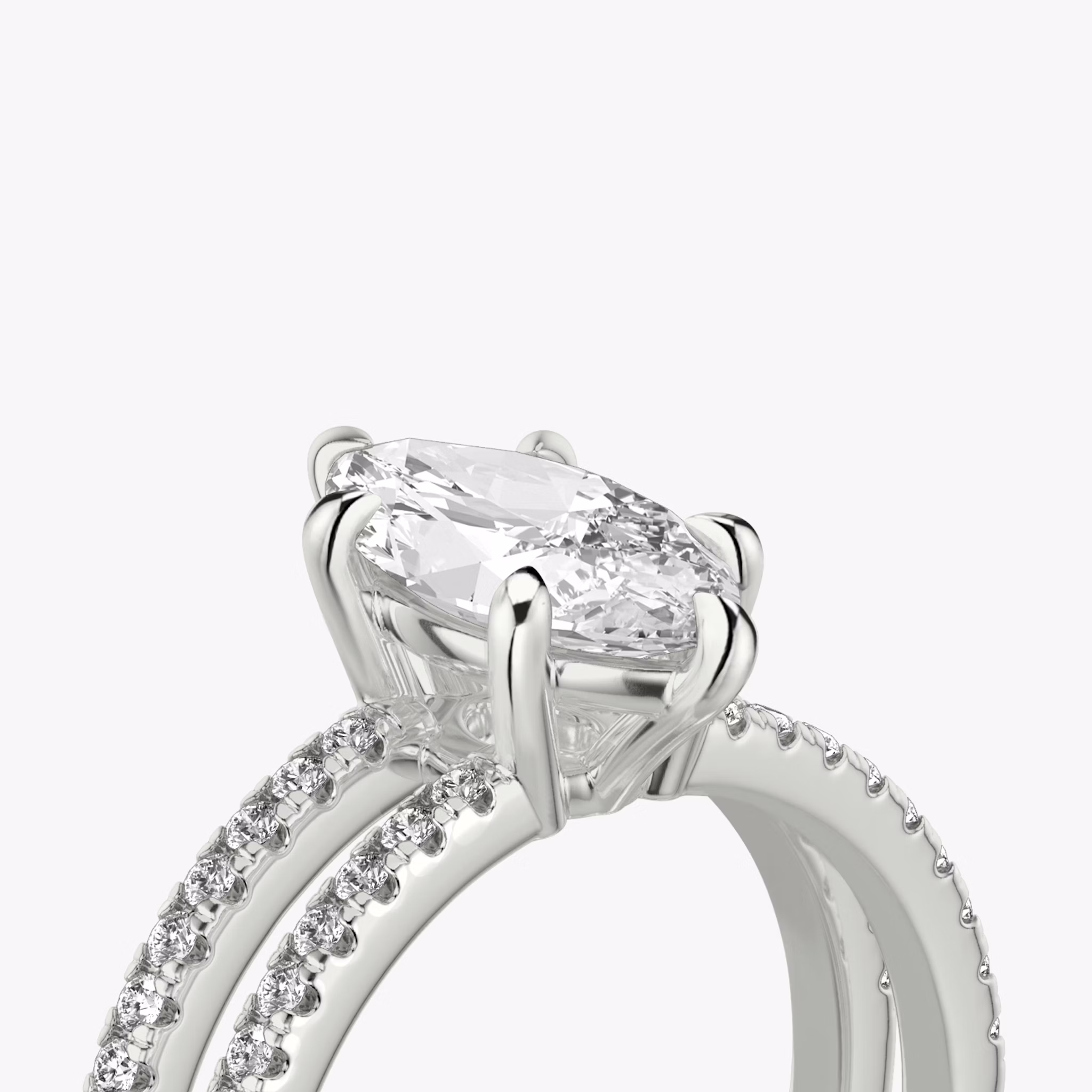 The Double Band | Marquise | Platinum | bandAccent: Pavé | bandStoneShape: Round Brilliant | diamondOrientation: vertical | caratWeight: other
