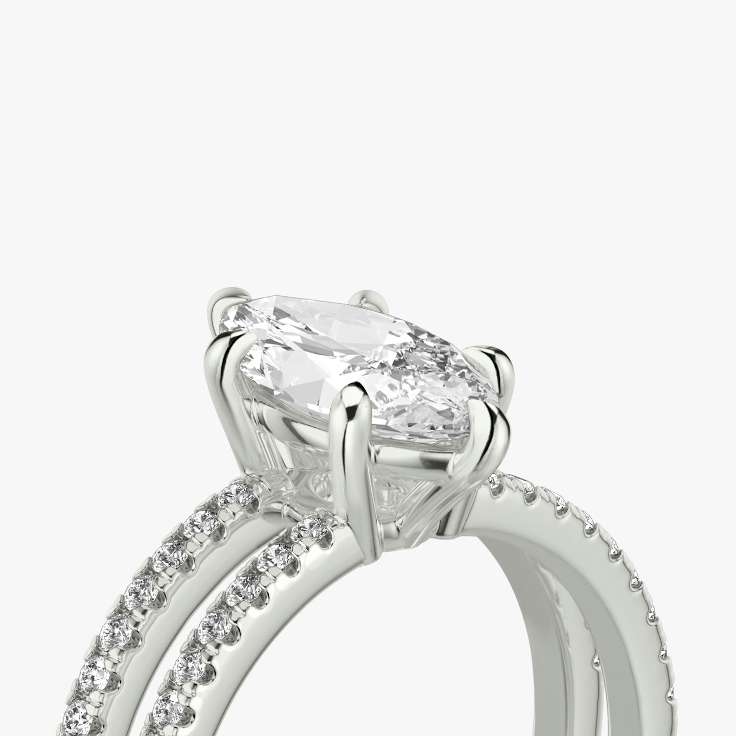 The Double Band | Marquise | 18k | White Gold | bandAccent: Pavé | bandStoneShape: Round Brilliant | diamondOrientation: vertical | caratWeight: other