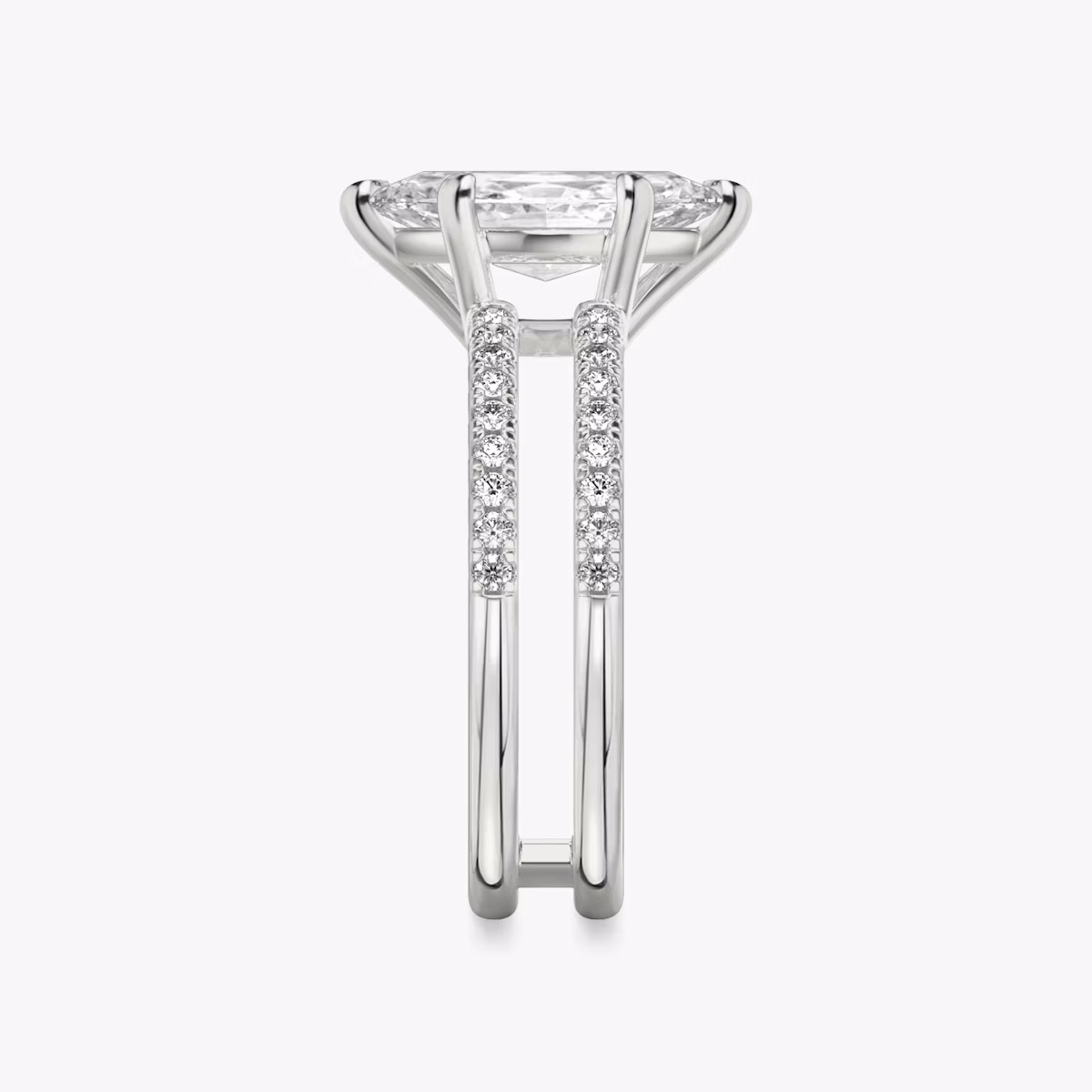 The Double Band | Marquise | 18k | White Gold | bandAccent: Pavé | bandStoneShape: Round Brilliant | diamondOrientation: vertical | caratWeight: other