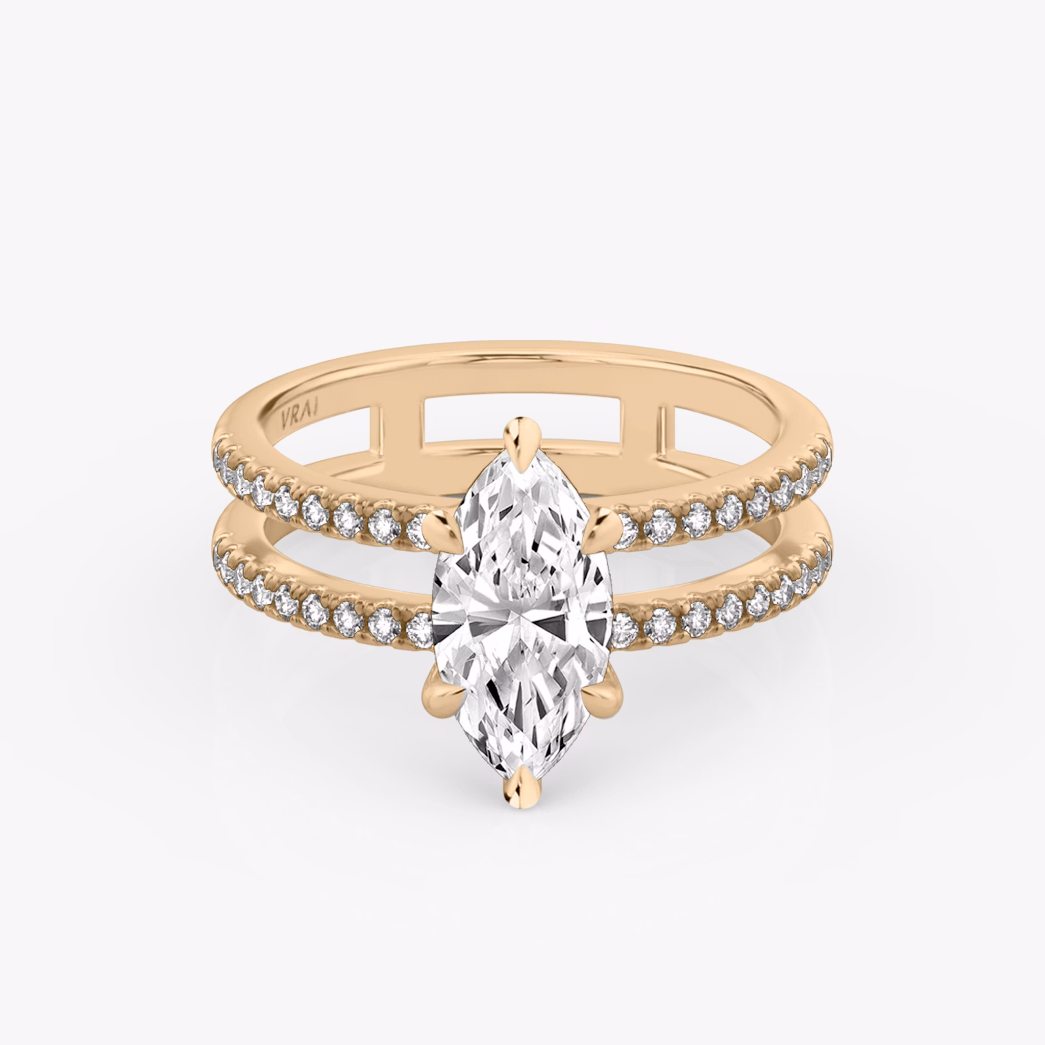 The Double Band | Marquise | 14k | Rose Gold | bandAccent: Pavé | bandStoneShape: Round Brilliant | diamondOrientation: vertical | caratWeight: other